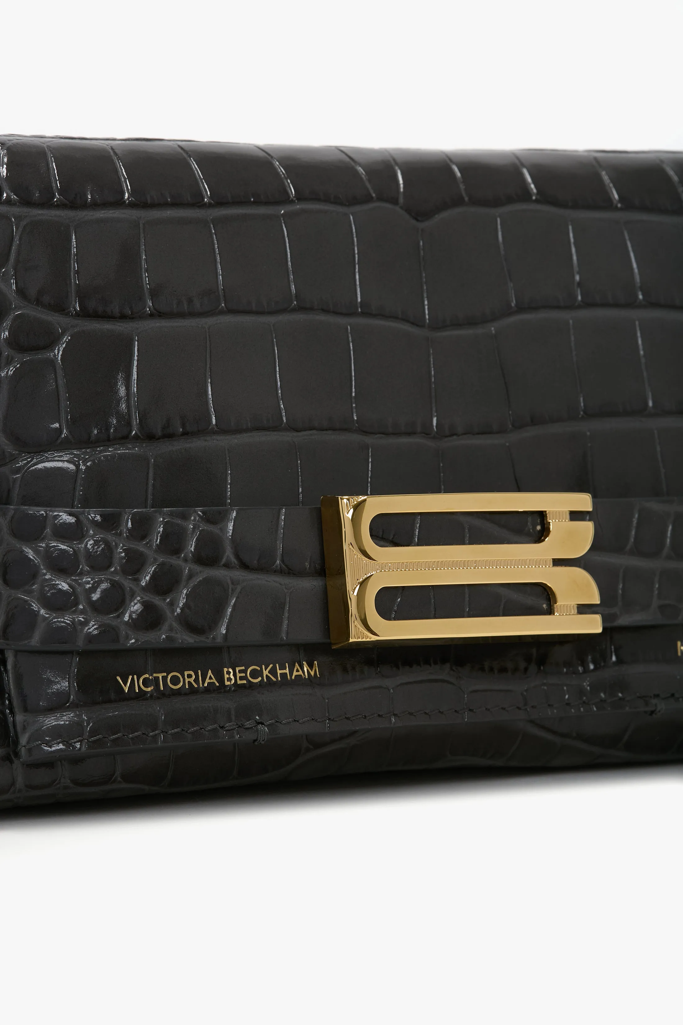 Mini B Pouch Bag In Croc Embossed Slate Grey Leather sold by Victoria Beckham product image thumbnail 4