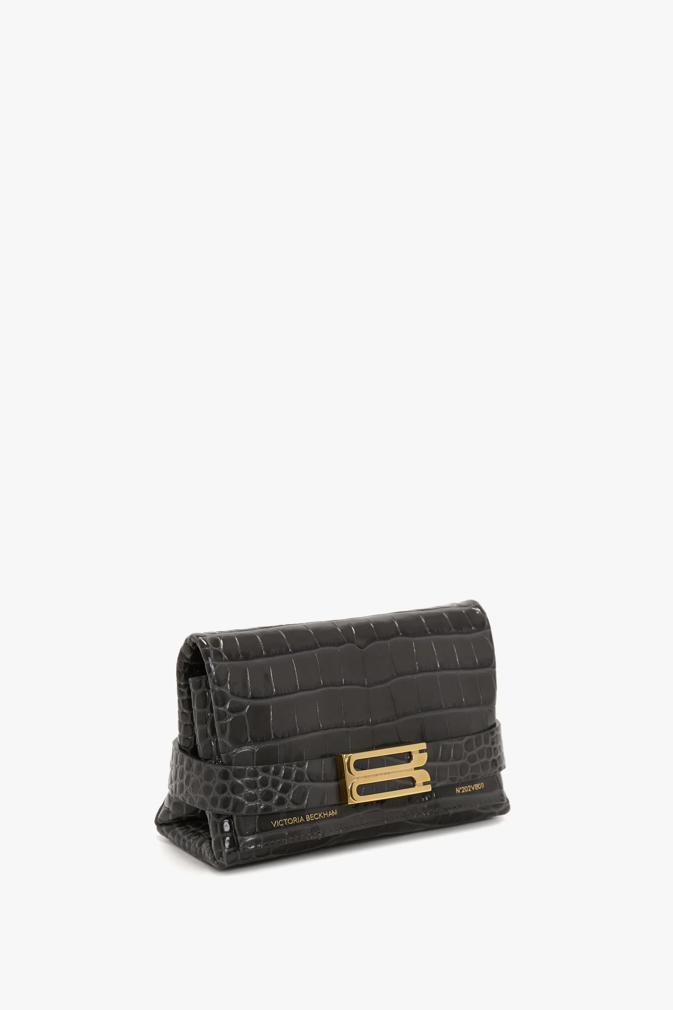 Mini B Pouch Bag In Croc Embossed Slate Grey Leather sold by Victoria Beckham product image thumbnail 3