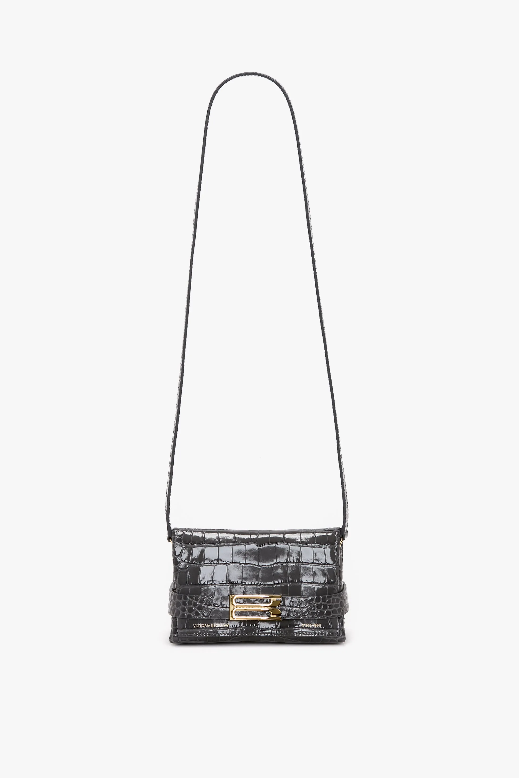 Mini B Pouch Bag In Croc Embossed Slate Grey Leather sold by Victoria Beckham