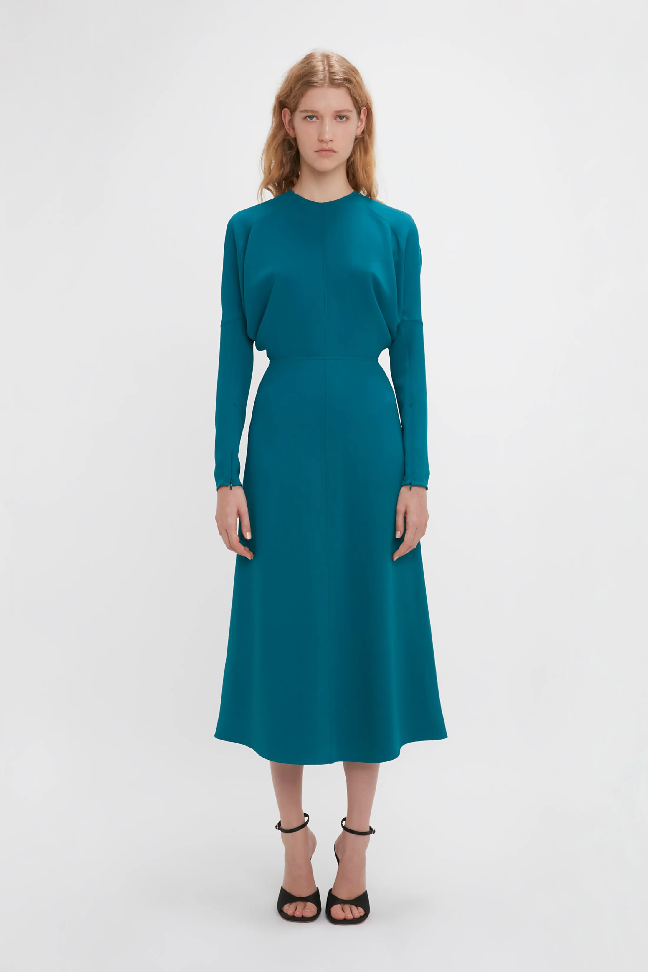 Long Sleeve Dolman Midi Dress In Petroleum sold by Victoria Beckham