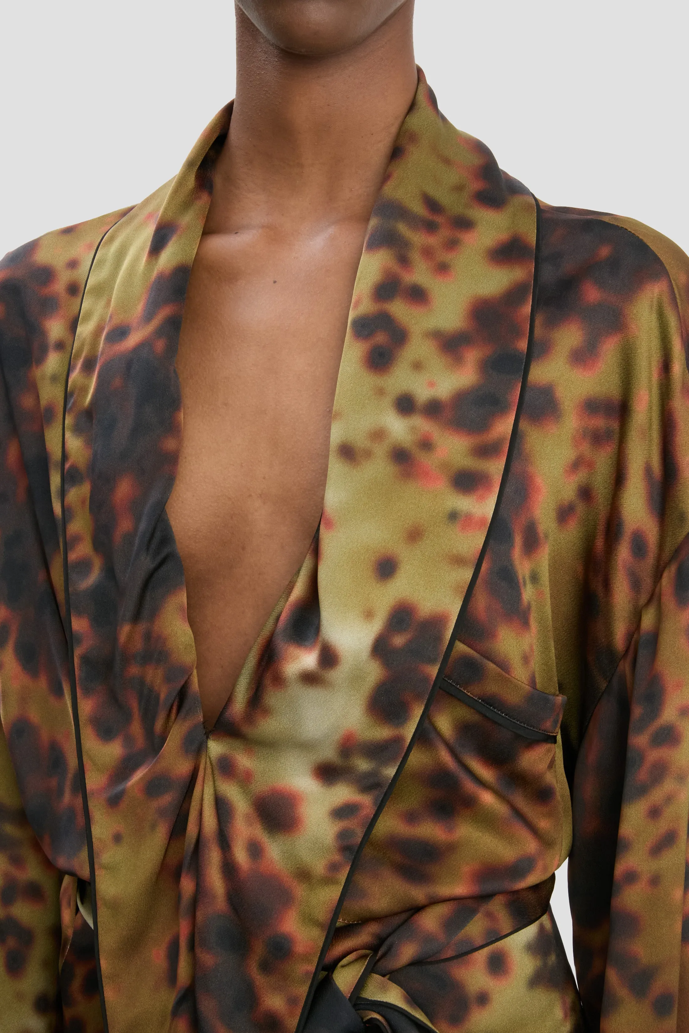 Wrap Detail Midi Dress In Olive Brown Print sold by Victoria Beckham product image thumbnail 3
