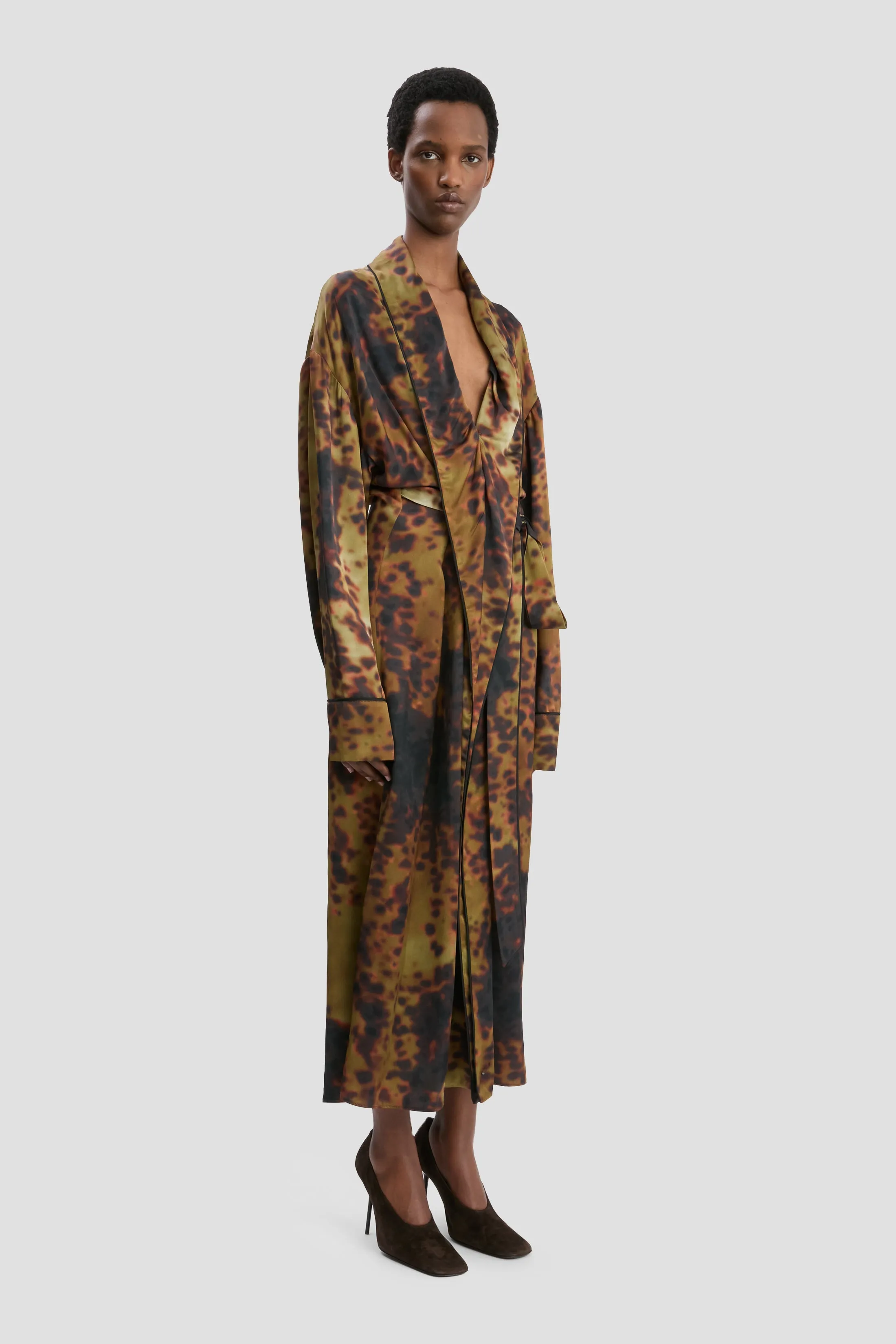 Wrap Detail Midi Dress In Olive Brown Print sold by Victoria Beckham product image thumbnail 2