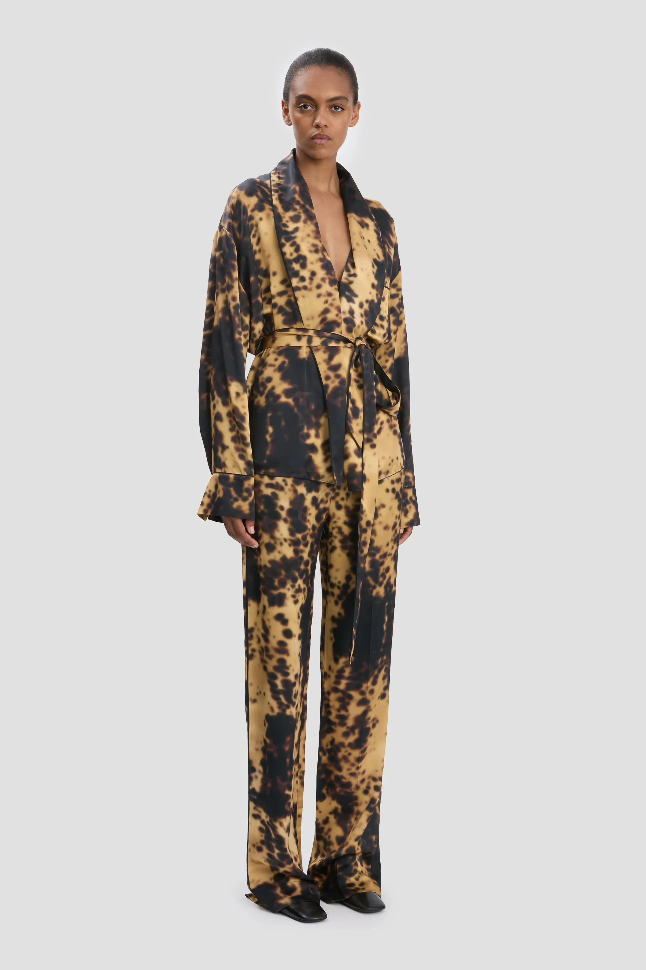 Pyjama Wrap Blouse In Olive Brown Print sold by Victoria Beckham product image thumbnail 2