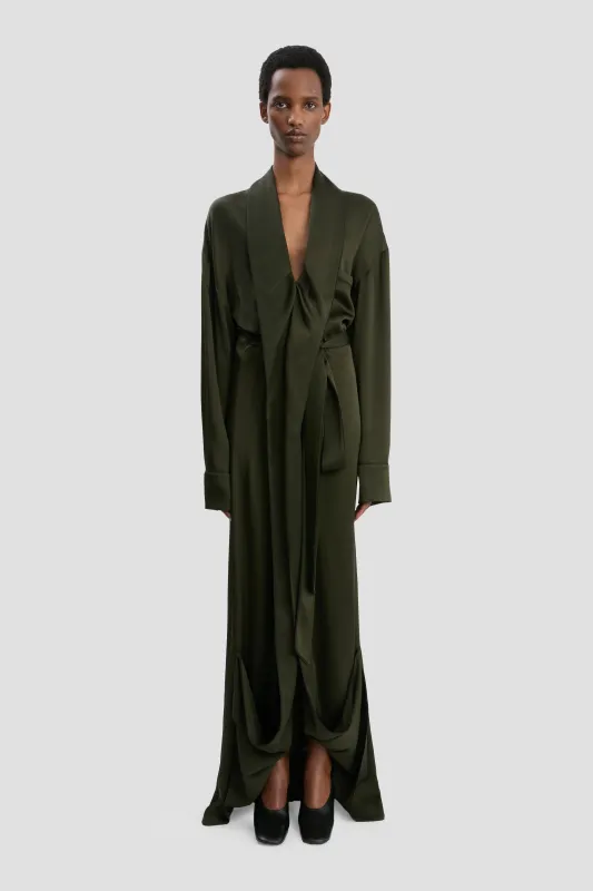 Wrap Detail Gown In Dark Olive sold by Victoria Beckham