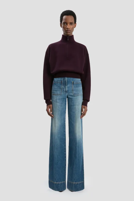 Merino Half-Zip Jumper In Merlot sold by Victoria Beckham