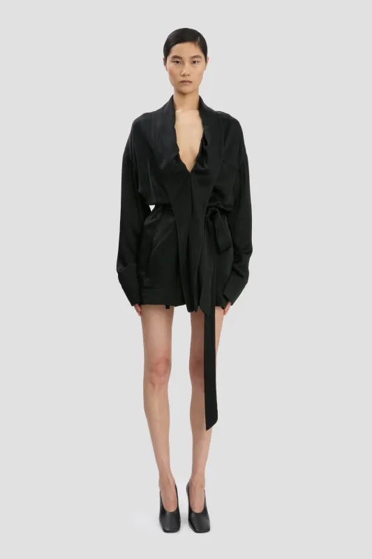 Wrap Detail Mini Dress In Black sold by Victoria Beckham
