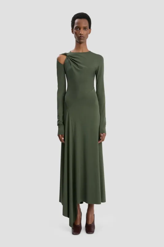 Twist Armhole Detail Midi Dress In Oregano sold by Victoria Beckham