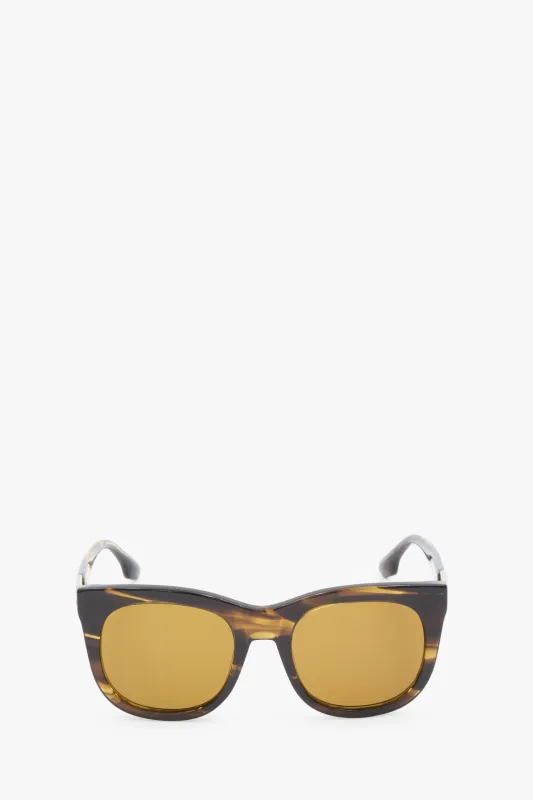 Acetate Dorian Sunglasses In Striped Khaki Horn sold by Victoria Beckham