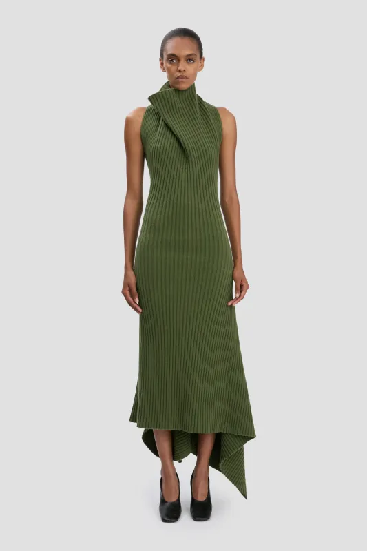 Draped Sleeveless Rib Midi Dress In Oregano made by Victoria Beckham