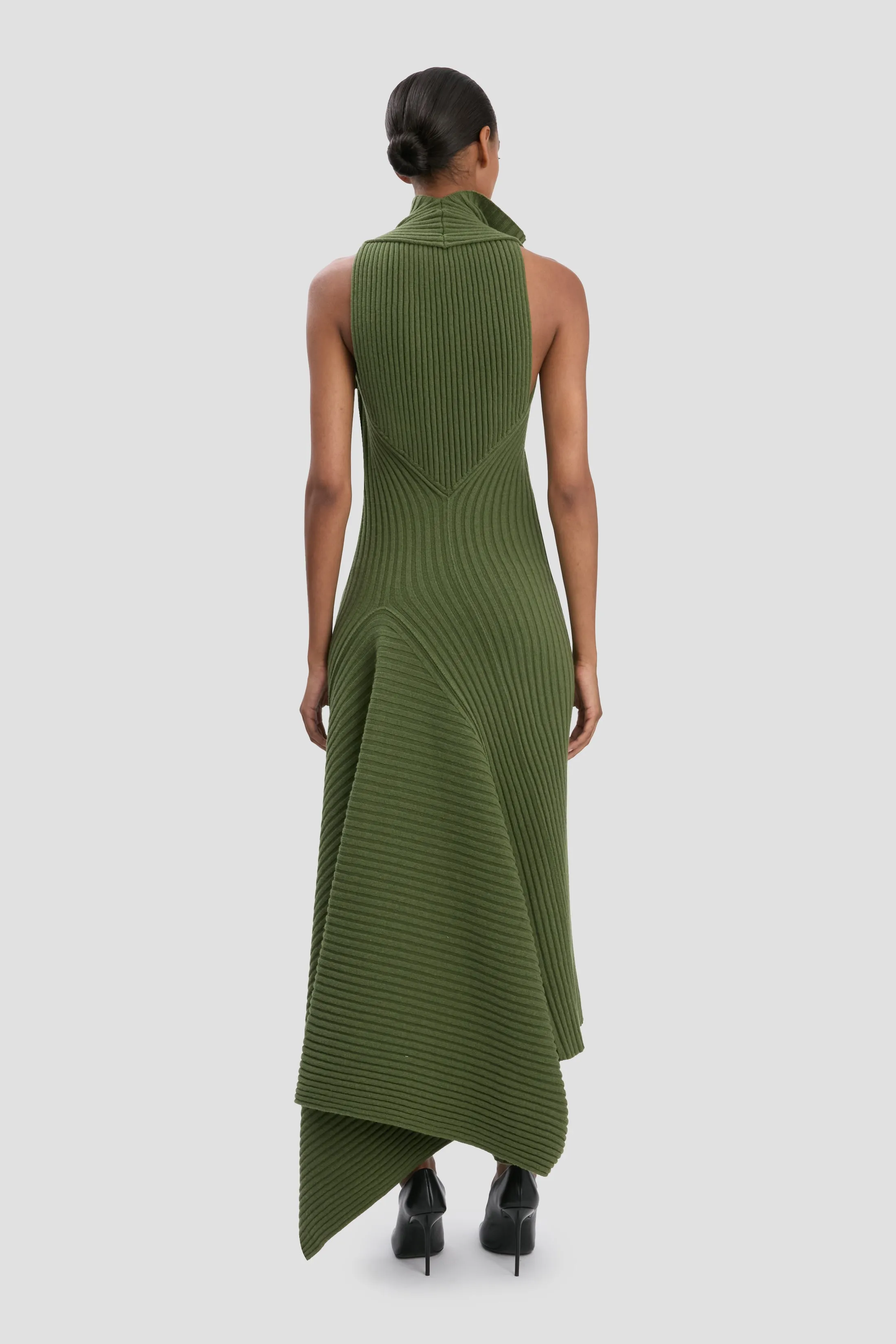 Draped Sleeveless Rib Midi Dress In Oregano sold by Victoria Beckham product image thumbnail 4
