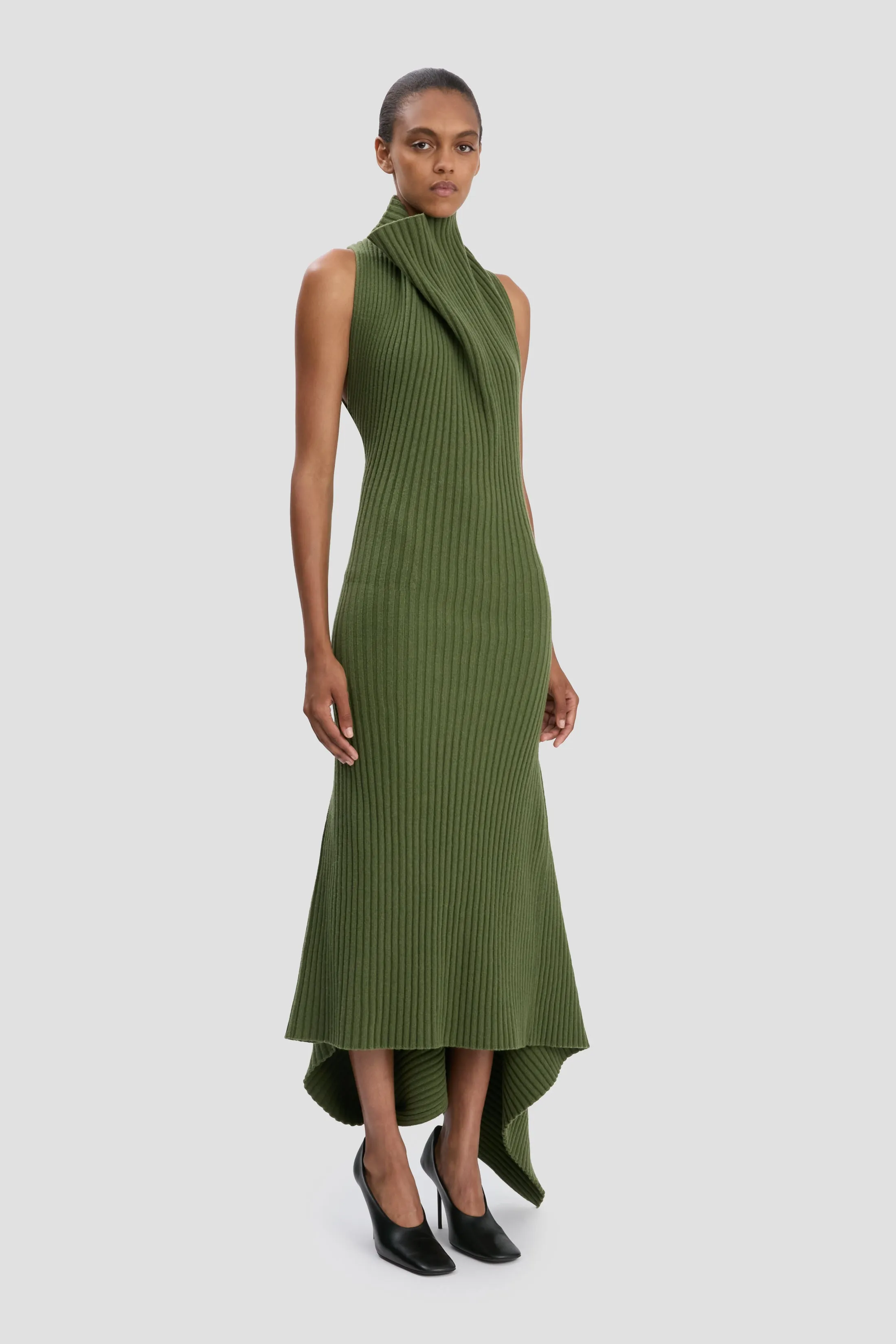 Draped Sleeveless Rib Midi Dress In Oregano sold by Victoria Beckham product image thumbnail 2