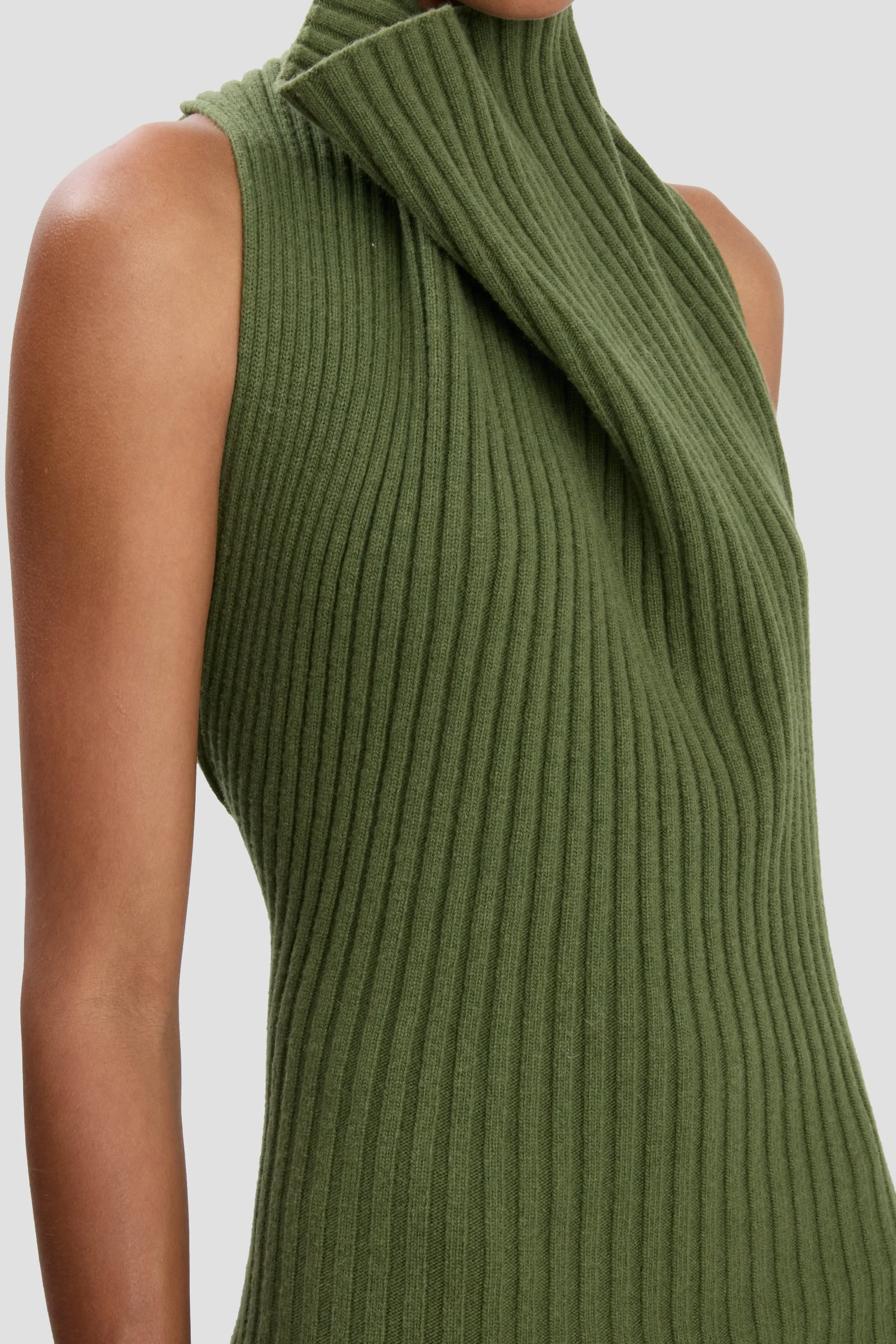 Draped Sleeveless Rib Midi Dress In Oregano sold by Victoria Beckham product image thumbnail 3