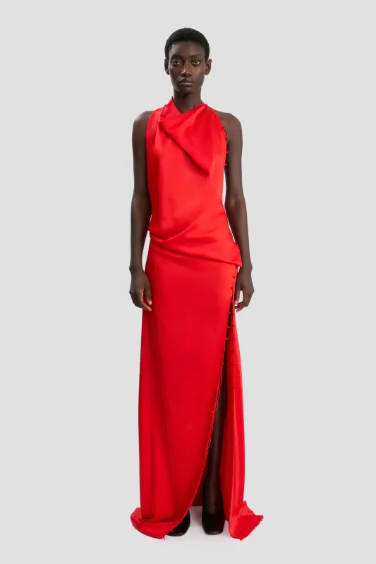 Rouleaux Detail Sleeveless Gown In Cayenne sold by Victoria Beckham