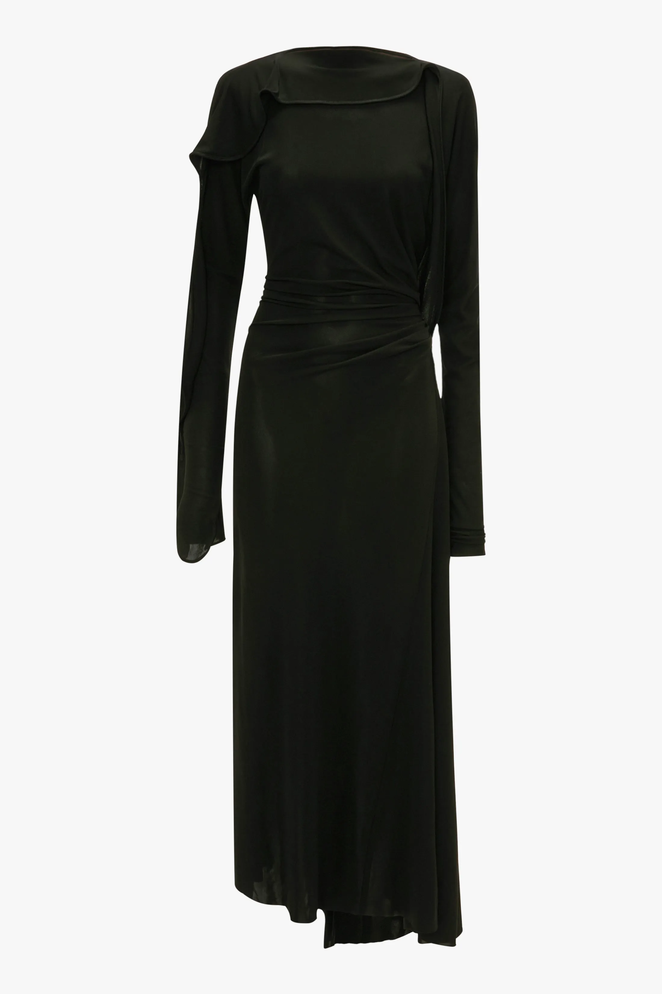 Long Sleeve Draped Jersey Midi Dress In Black sold by Victoria Beckham product image thumbnail 5