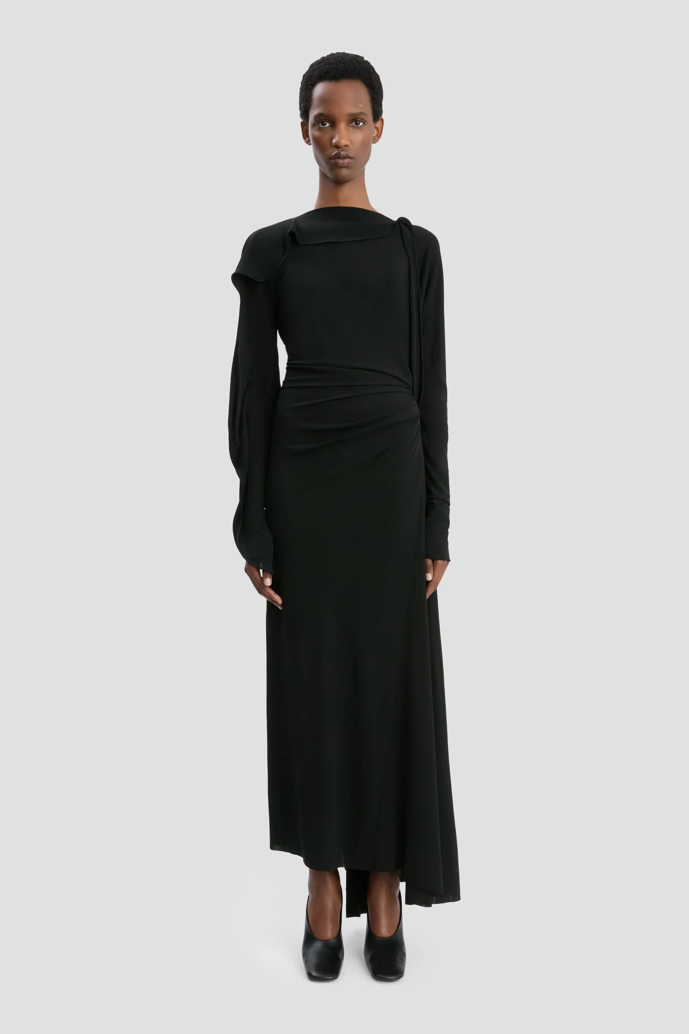 Long Sleeve Draped Jersey Midi Dress In Black sold by Victoria Beckham