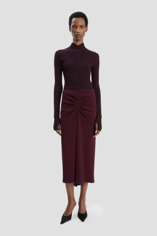 Gathered Waist Midi Skirt In Merlot sold by Victoria Beckham