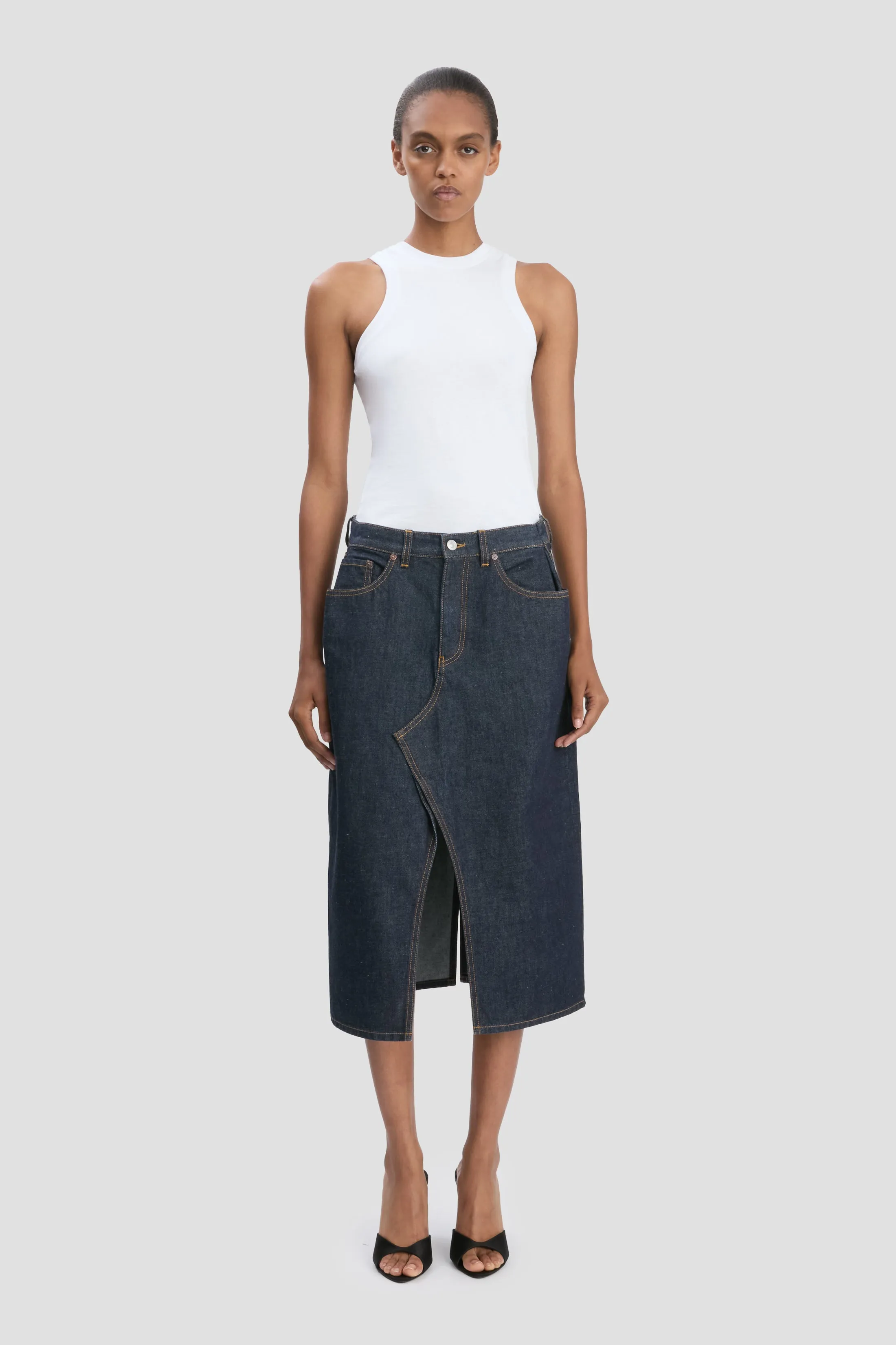 Kick Pocket Denim Skirt In Light Rinse sold by Victoria Beckham
