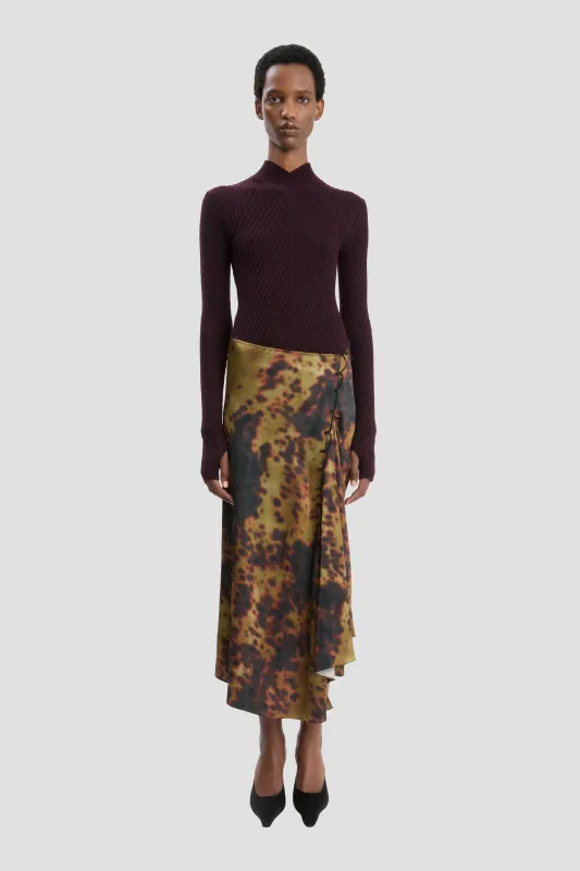 Rouleau Detail Midi Skirt In Olive Brown Print made by Victoria Beckham