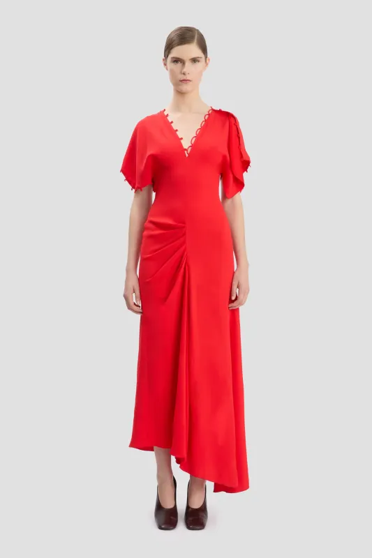 Rouleaux Detail Midi Dress In Cayenne sold by Victoria Beckham