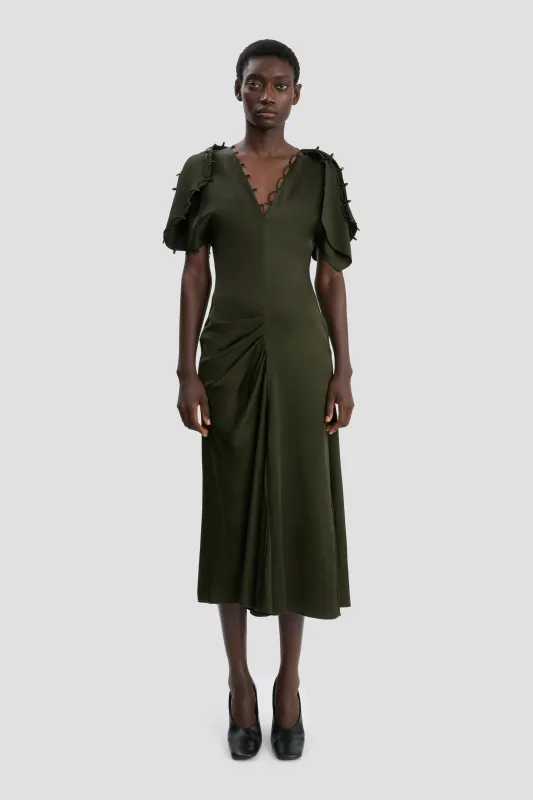 Rouleaux Detail Midi Dress In Dark Olive sold by Victoria Beckham