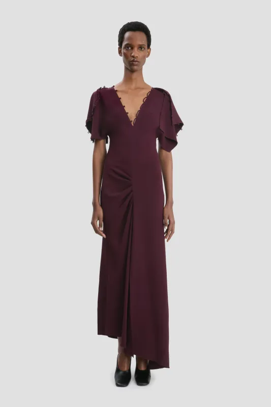 Rouleaux Detail Midi Dress In Merlot sold by Victoria Beckham