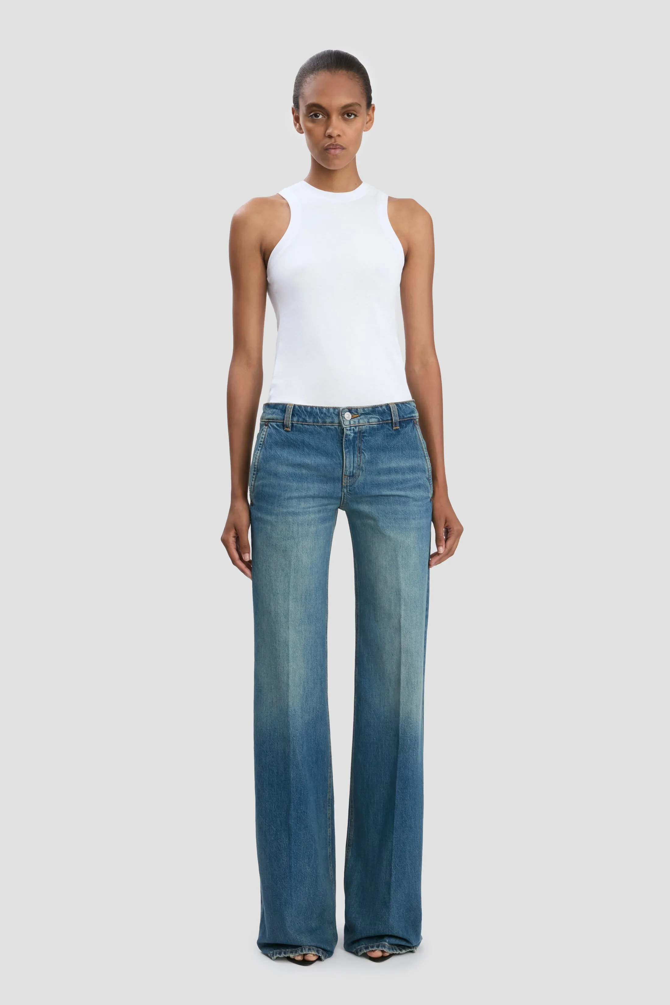Gigi Low Waist Straight Leg Jean In Mid Blue sold by Victoria Beckham
