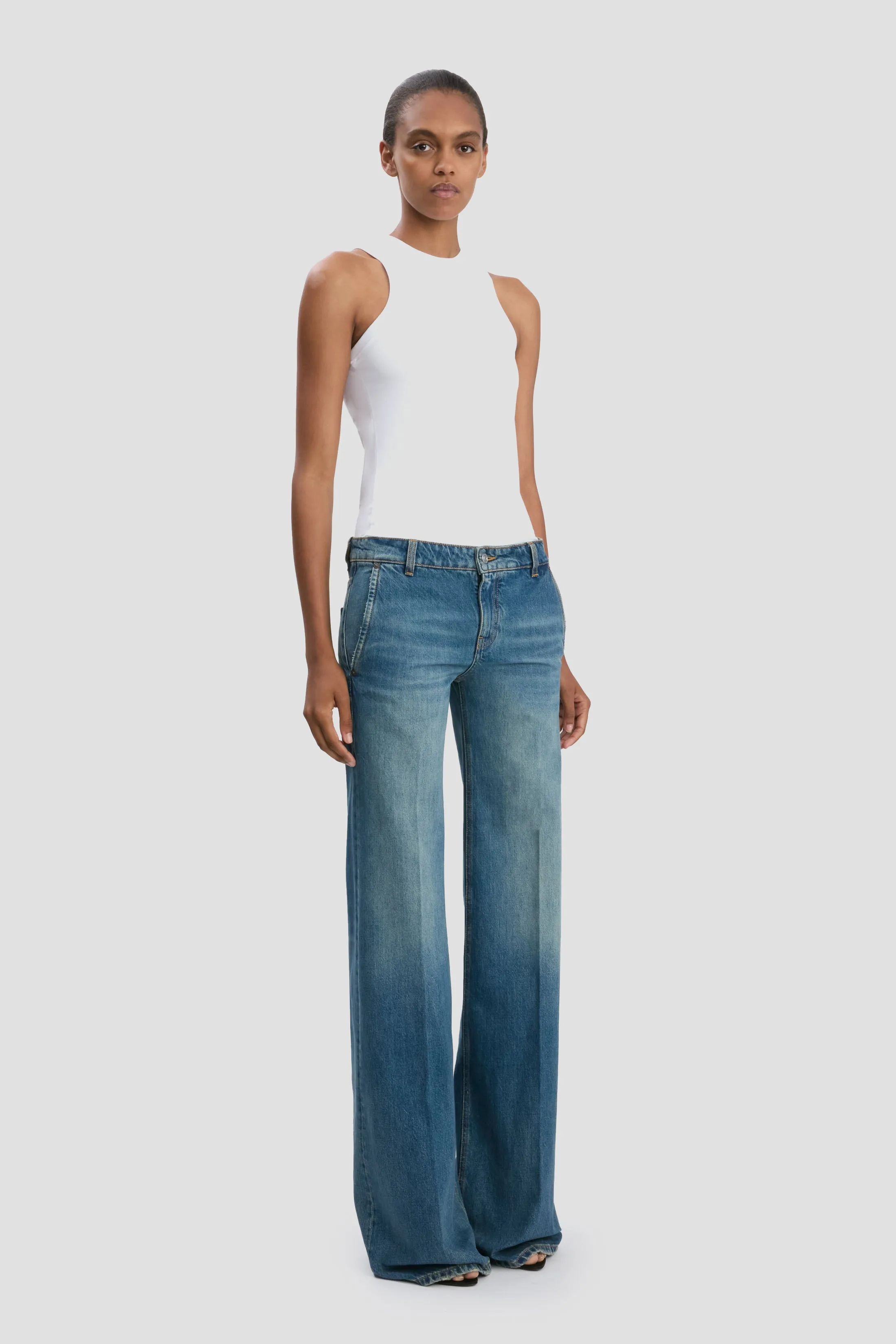 Gigi Low Waist Straight Leg Jean In Mid Blue sold by Victoria Beckham product image thumbnail 2
