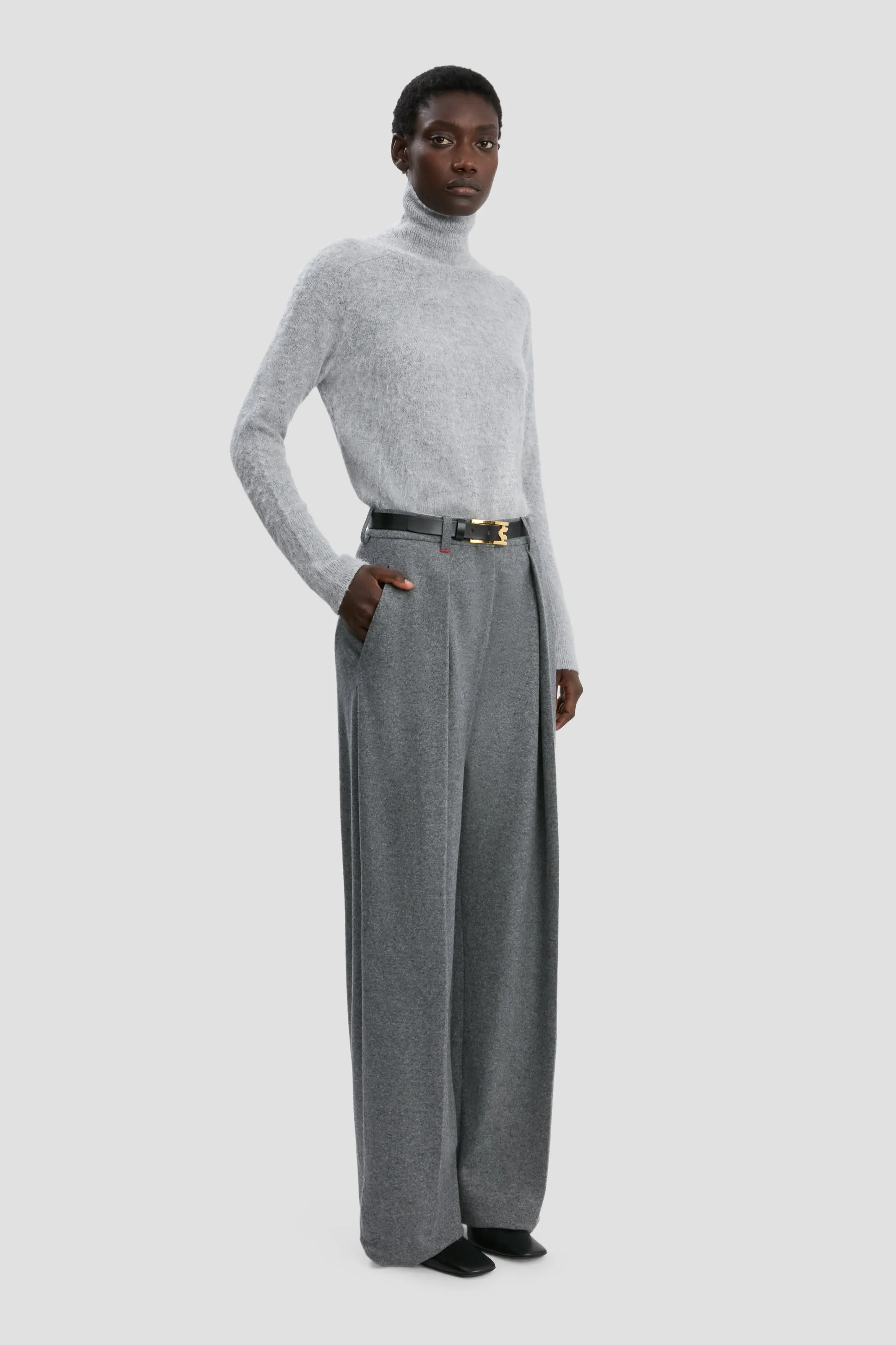 Wide Leg Trouser In Grey Melange sold by Victoria Beckham product image thumbnail 2