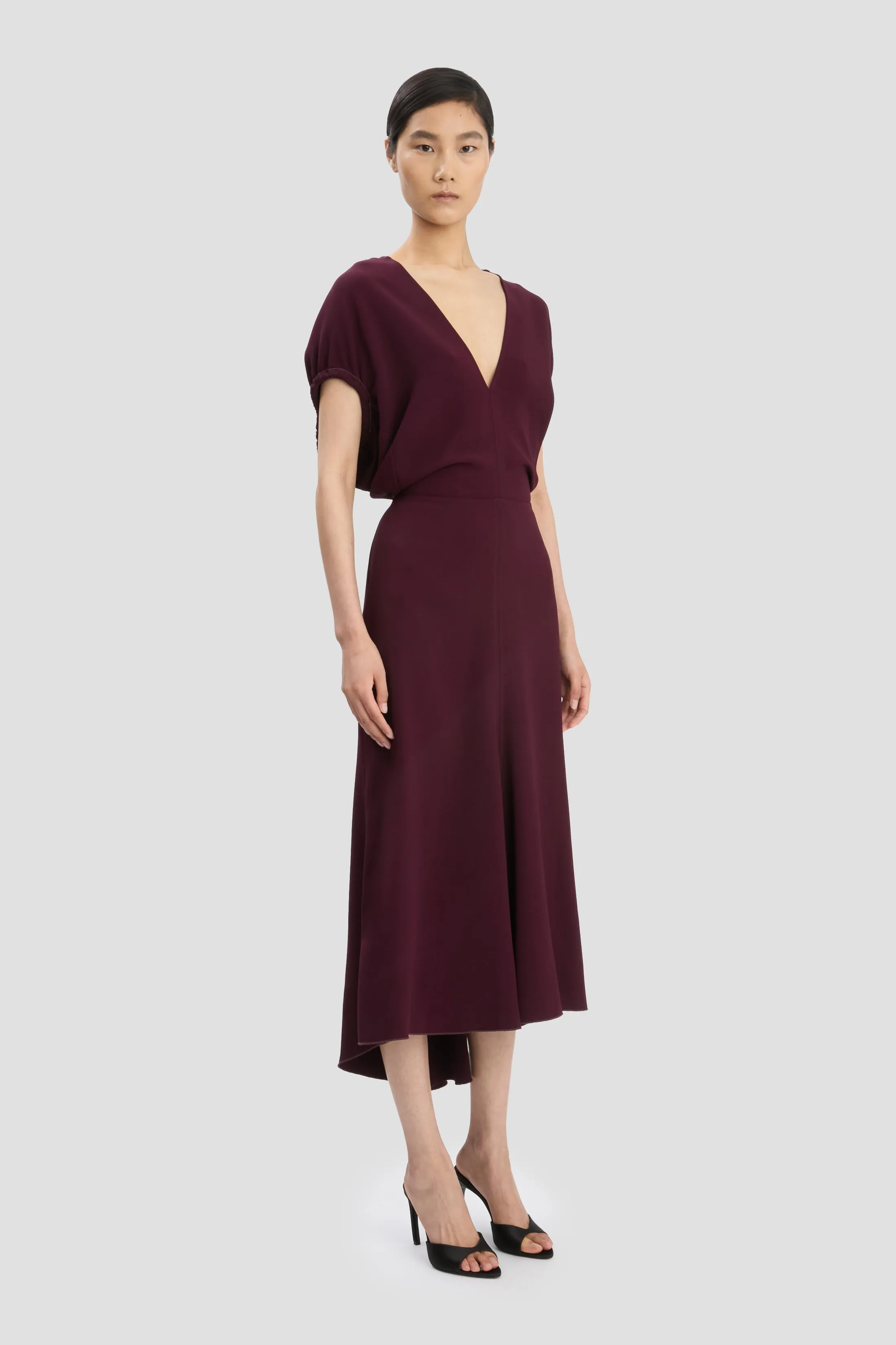 Blouson Detail Midi Dress In Merlot sold by Victoria Beckham product image thumbnail 2