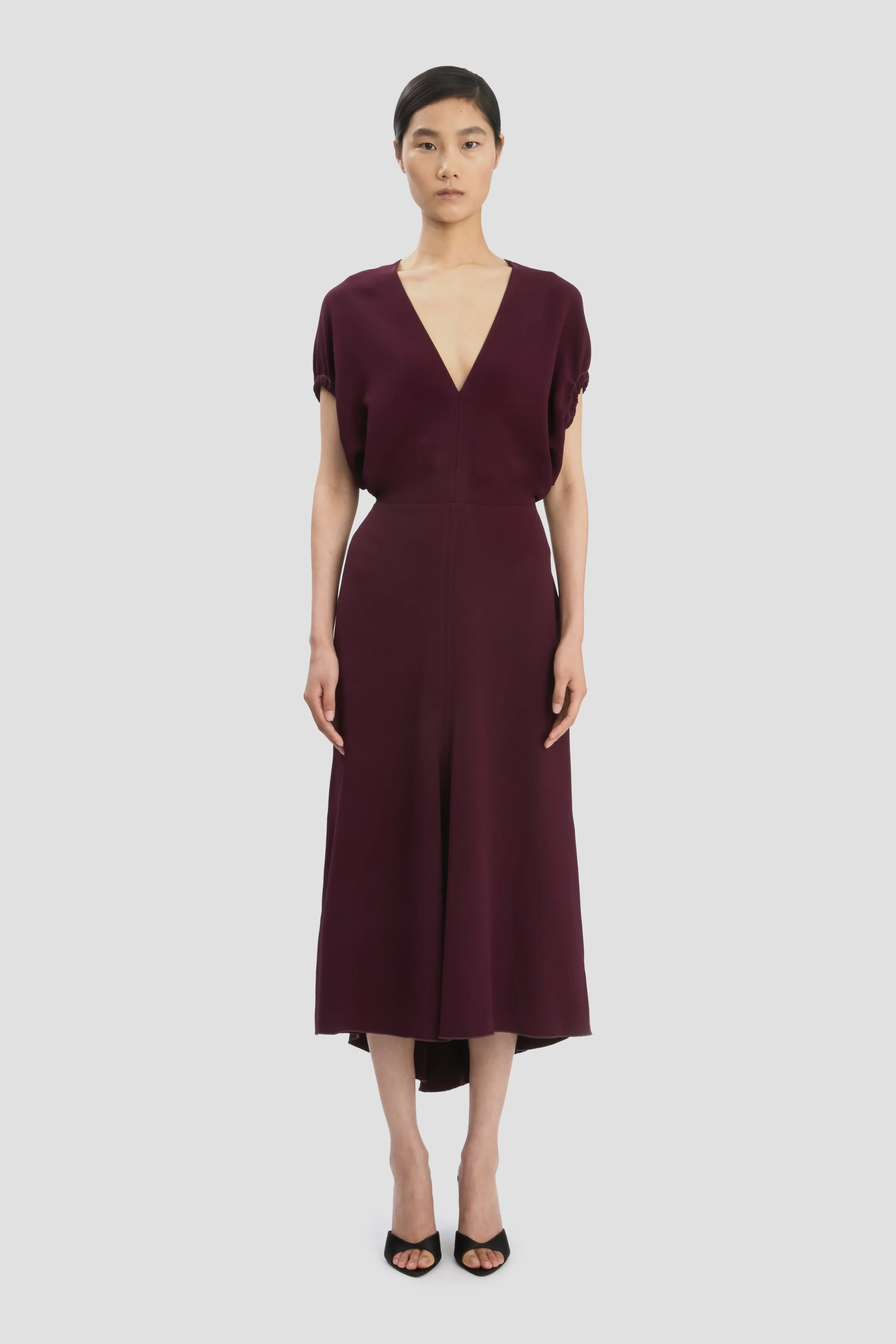 Blouson Detail Midi Dress In Merlot sold by Victoria Beckham