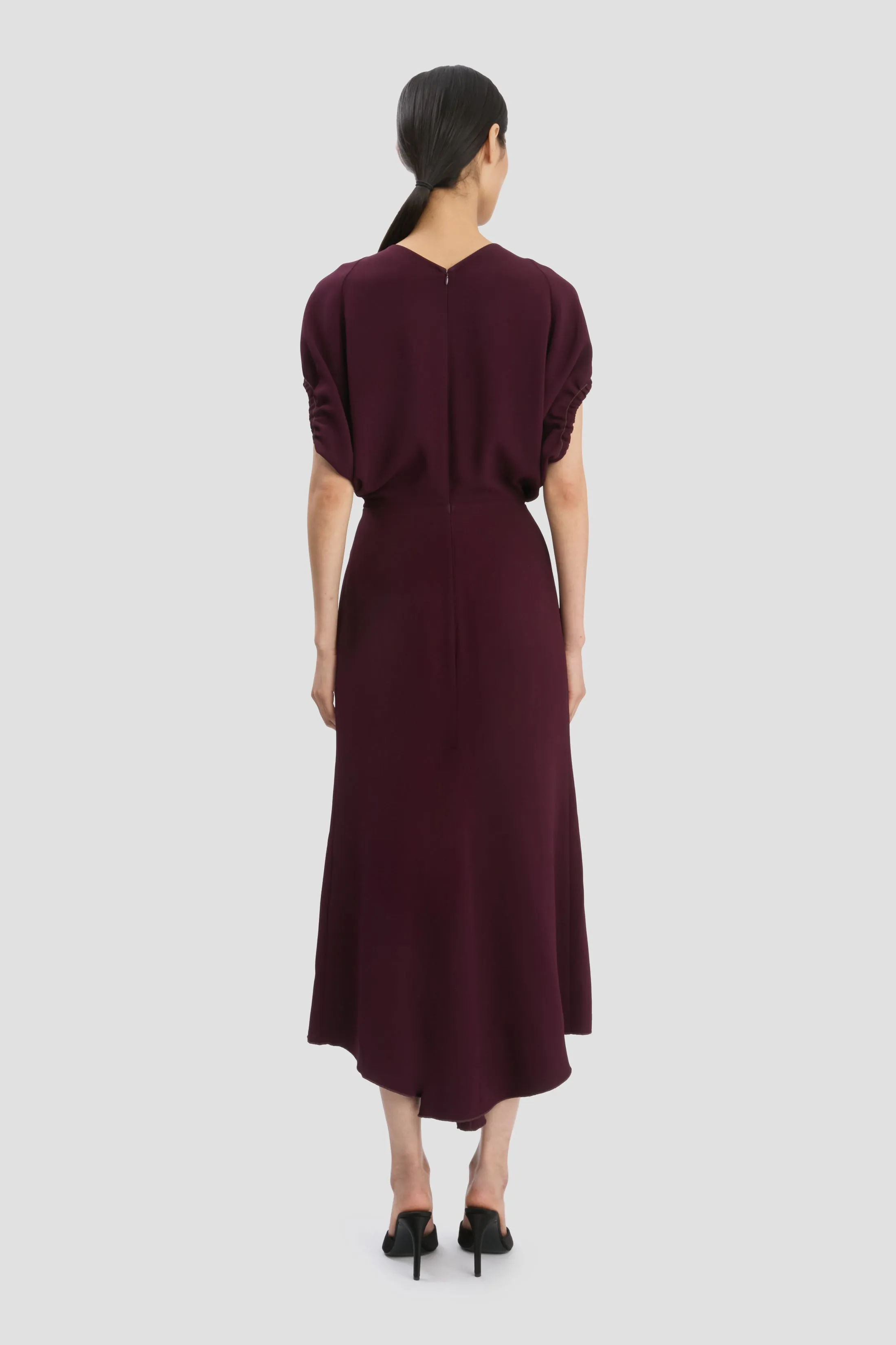 Blouson Detail Midi Dress In Merlot sold by Victoria Beckham product image thumbnail 4