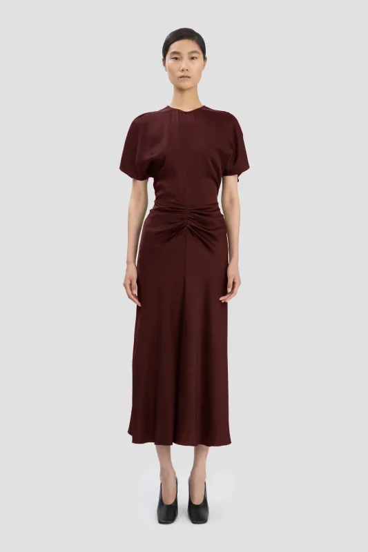Gathered Waist Midi Dress In Merlot sold by Victoria Beckham