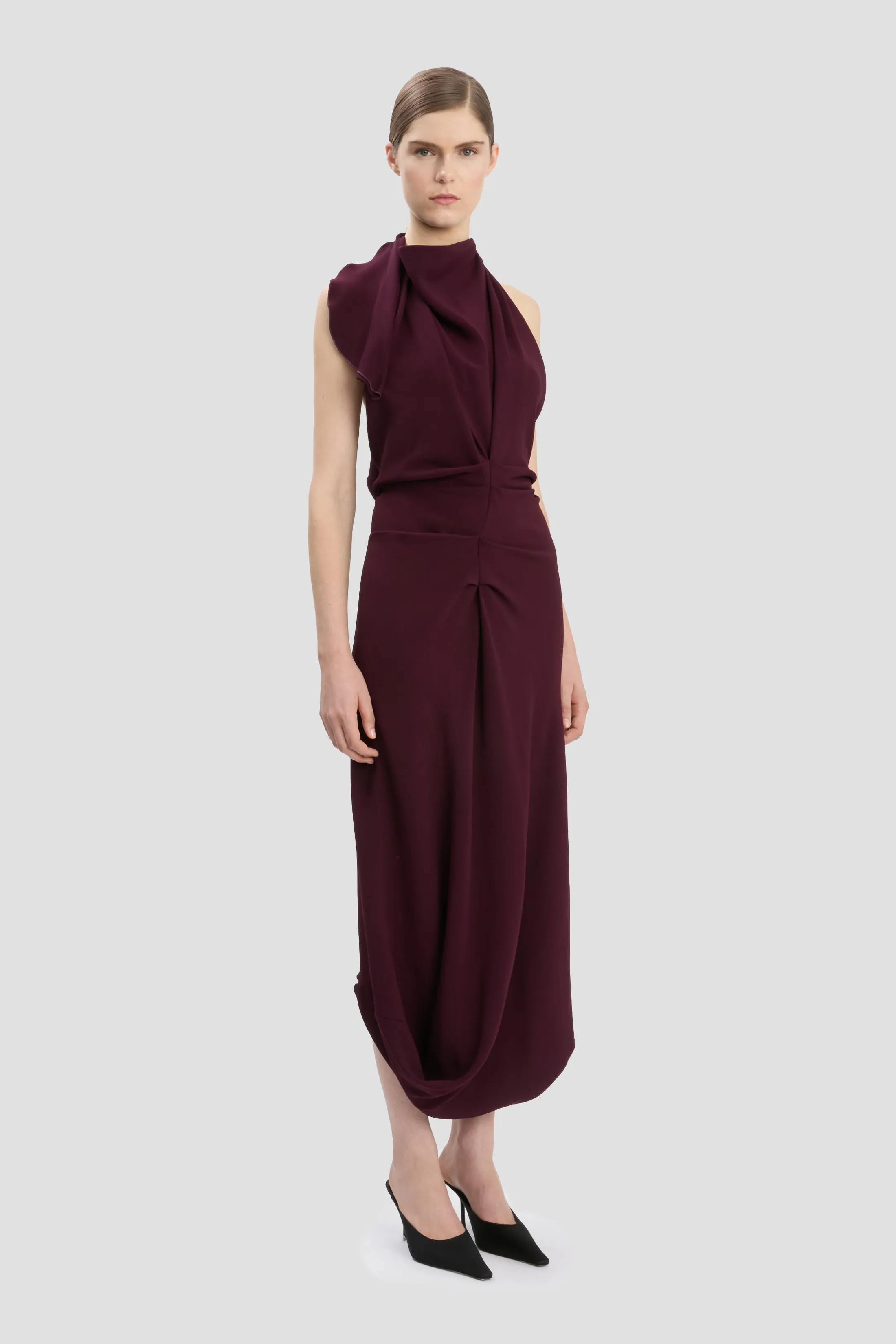 Backless Scarf Detail Midi Dress In Merlot sold by Victoria Beckham product image thumbnail 2
