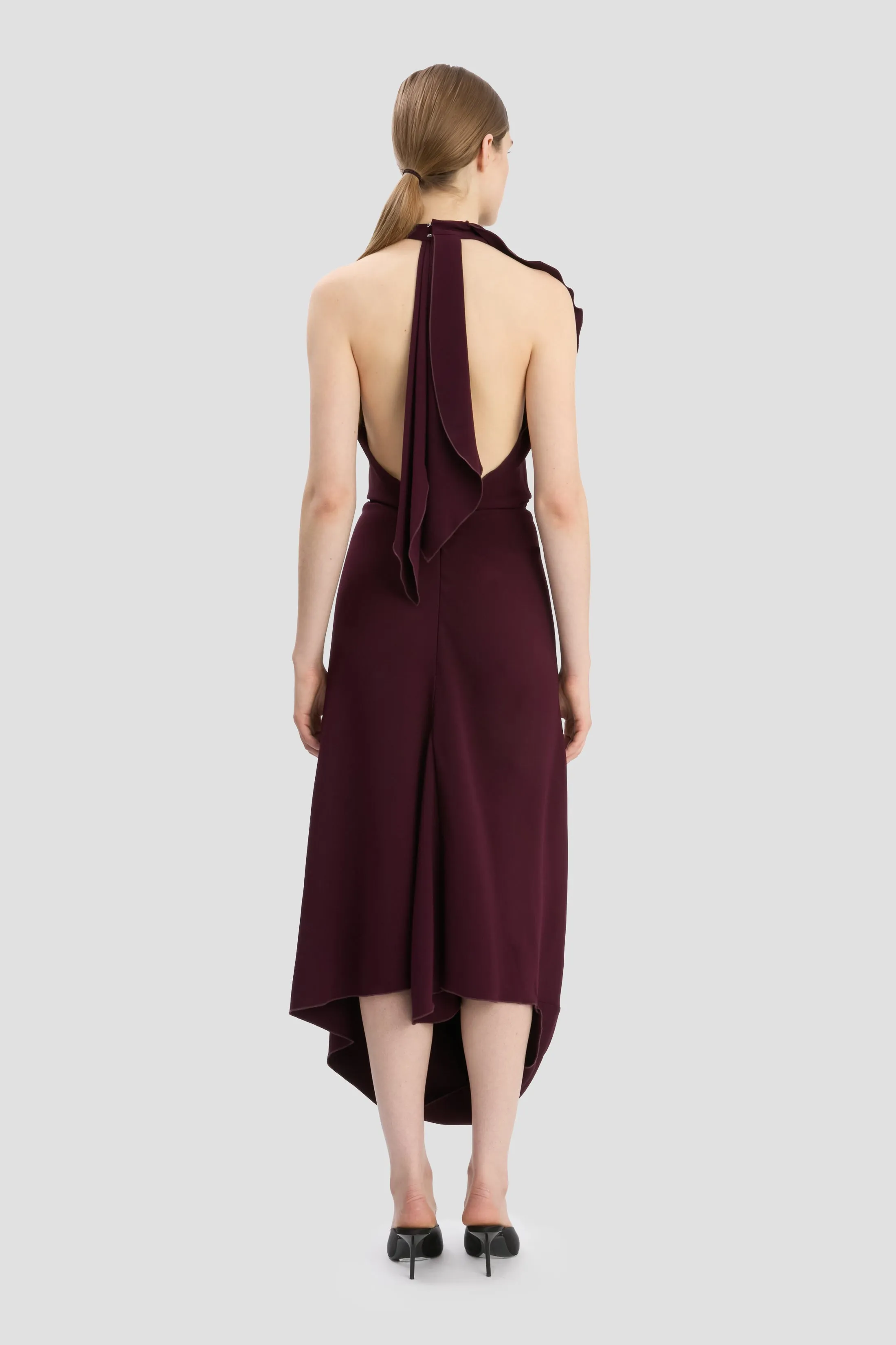 Backless Scarf Detail Midi Dress In Merlot sold by Victoria Beckham product image thumbnail 4