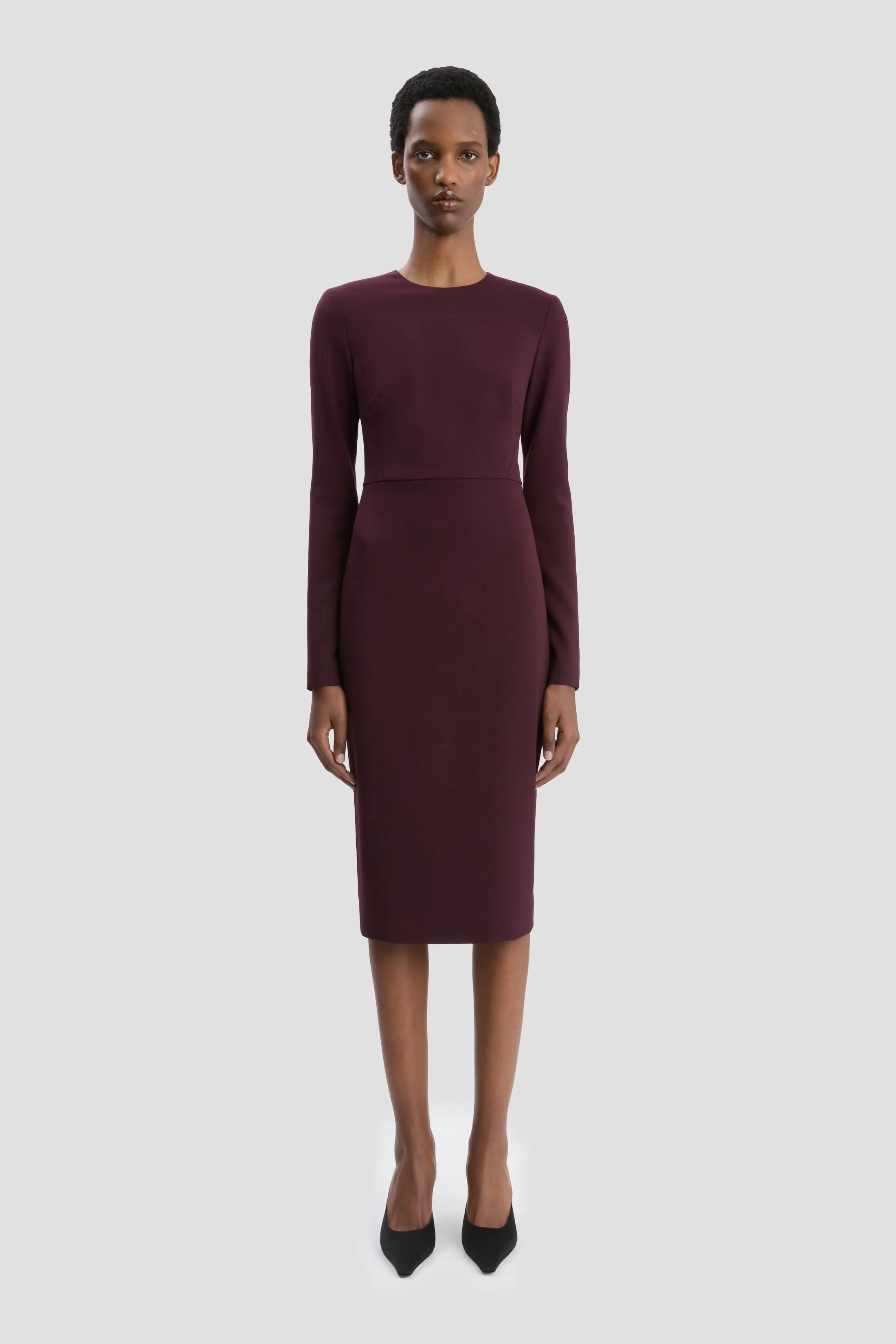 Long Sleeve T-Shirt Fitted Dress In Deep Mahogany sold by Victoria Beckham