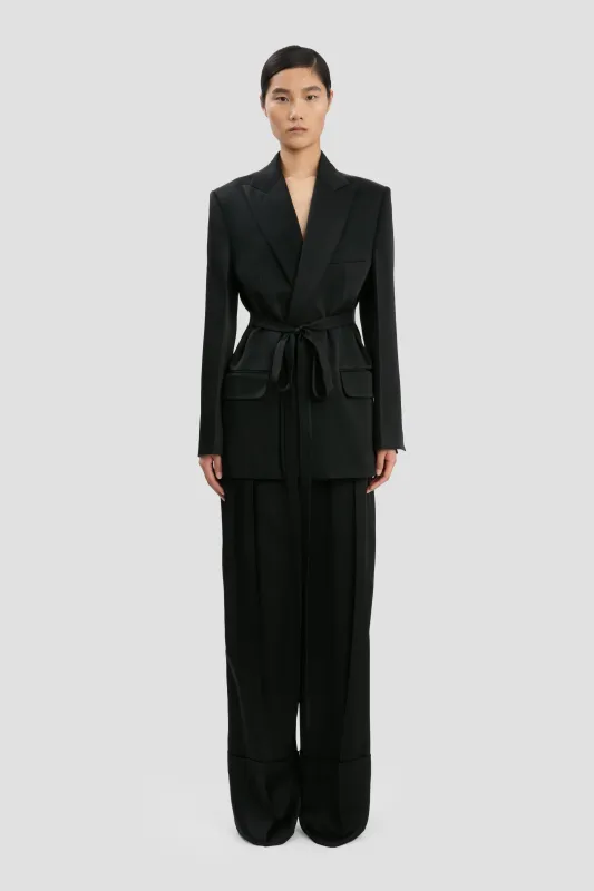 Wide Leg Turn-Up Trouser In Black made by Victoria Beckham