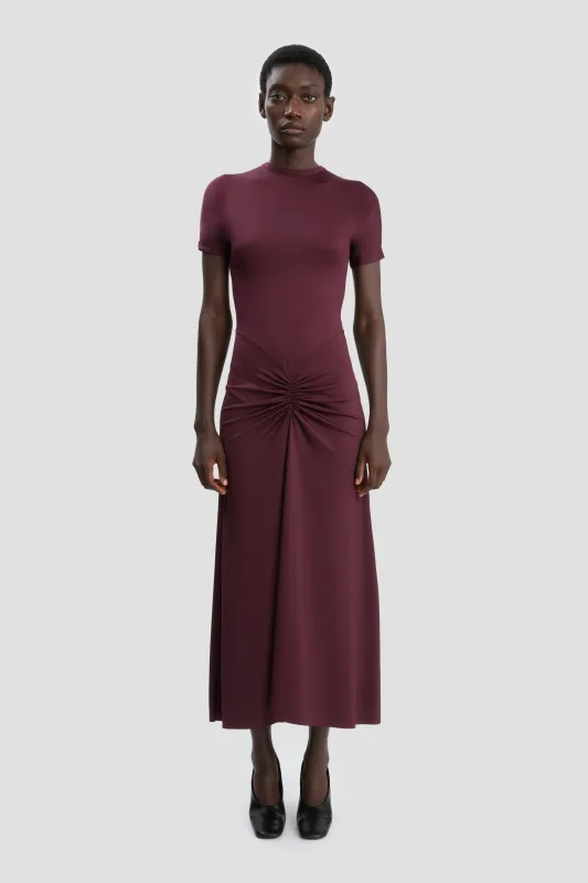 Gathered Waist T-Shirt Midi Dress In Merlot sold by Victoria Beckham