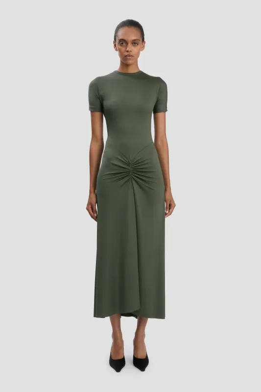 Gathered Waist T-Shirt Midi Dress In Oregano sold by Victoria Beckham