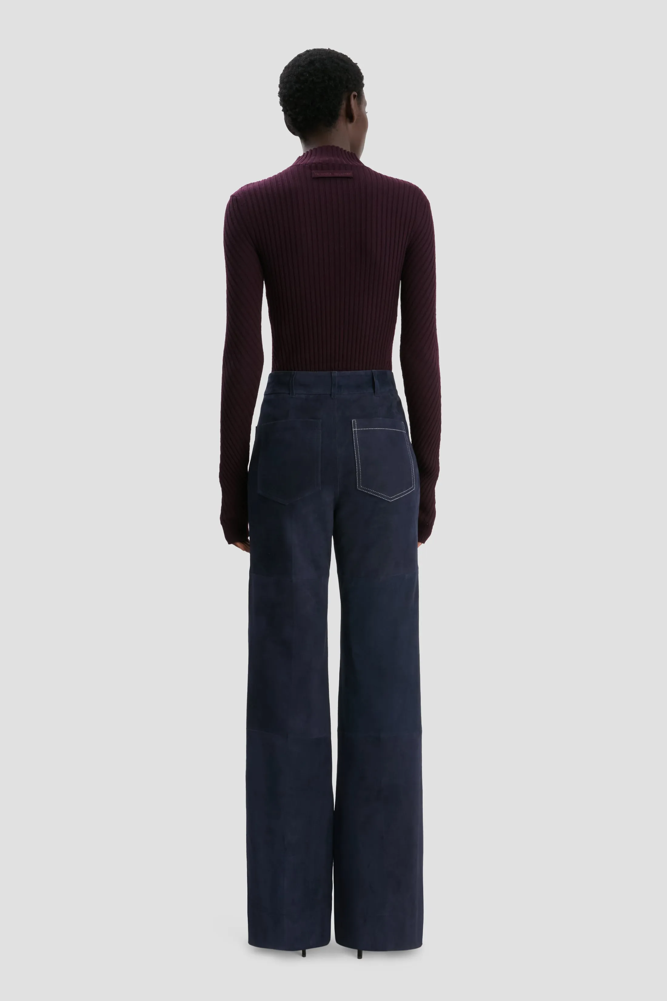 Alina Trouser In Soft Navy Suede sold by Victoria Beckham product image thumbnail 4