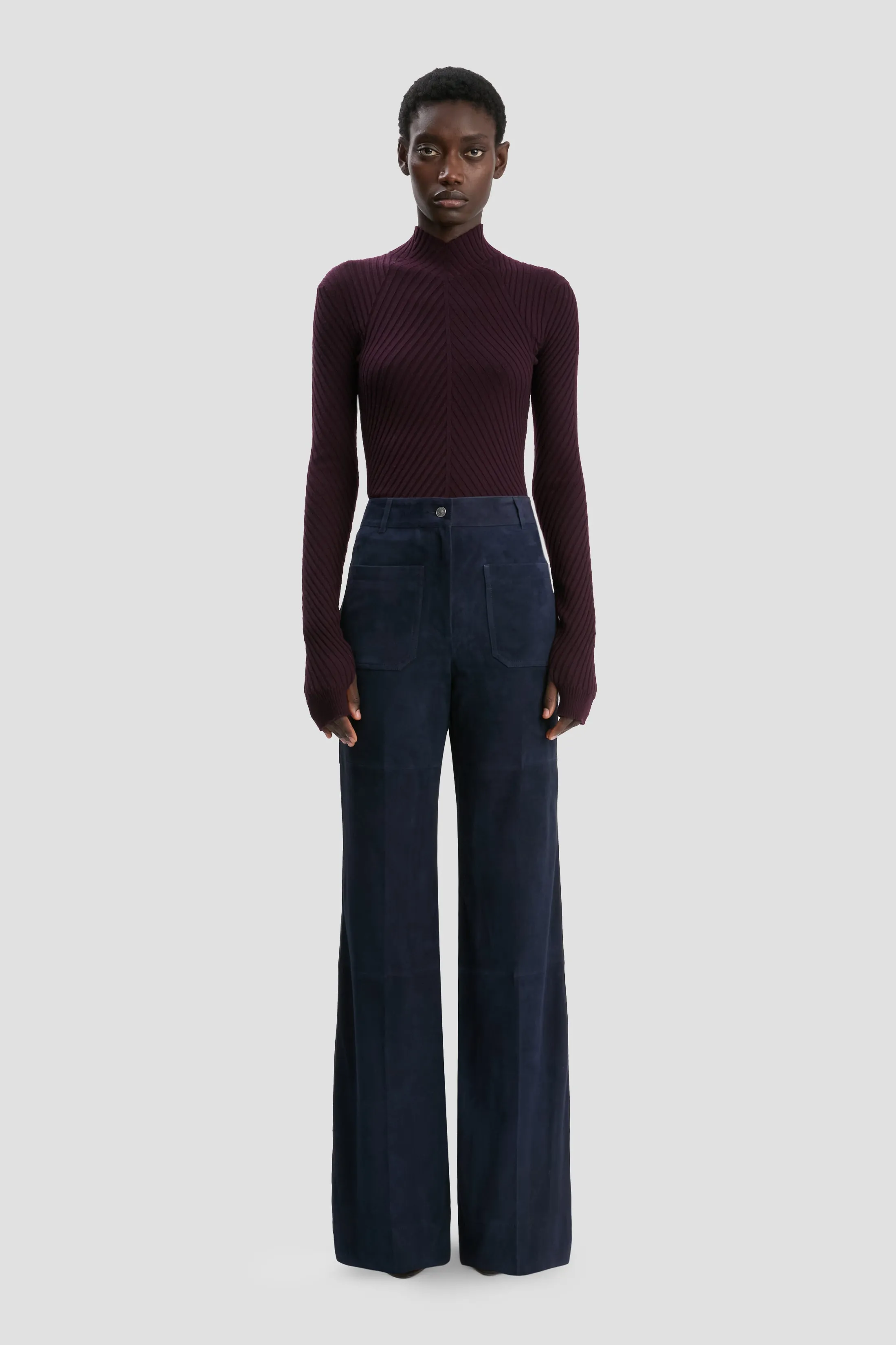 Alina Trouser In Soft Navy Suede sold by Victoria Beckham