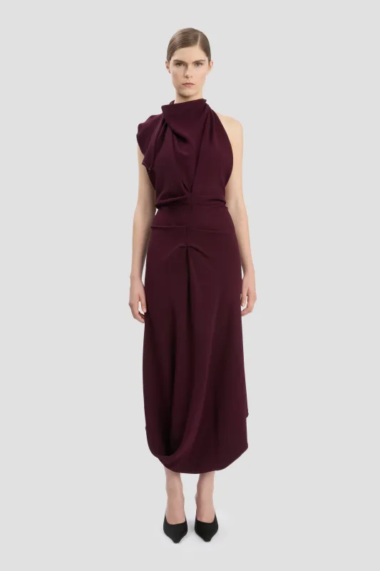 Backless Scarf Midi Dress In Merlot sold by Victoria Beckham