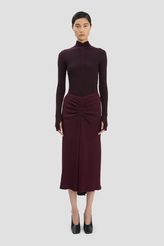 Gathered Waist Midi Skirt In Merlot sold by Victoria Beckham
