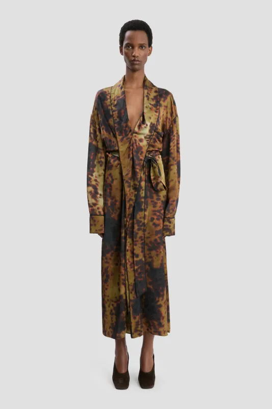 Wrap Midi Dress In Olive Brown Print sold by Victoria Beckham