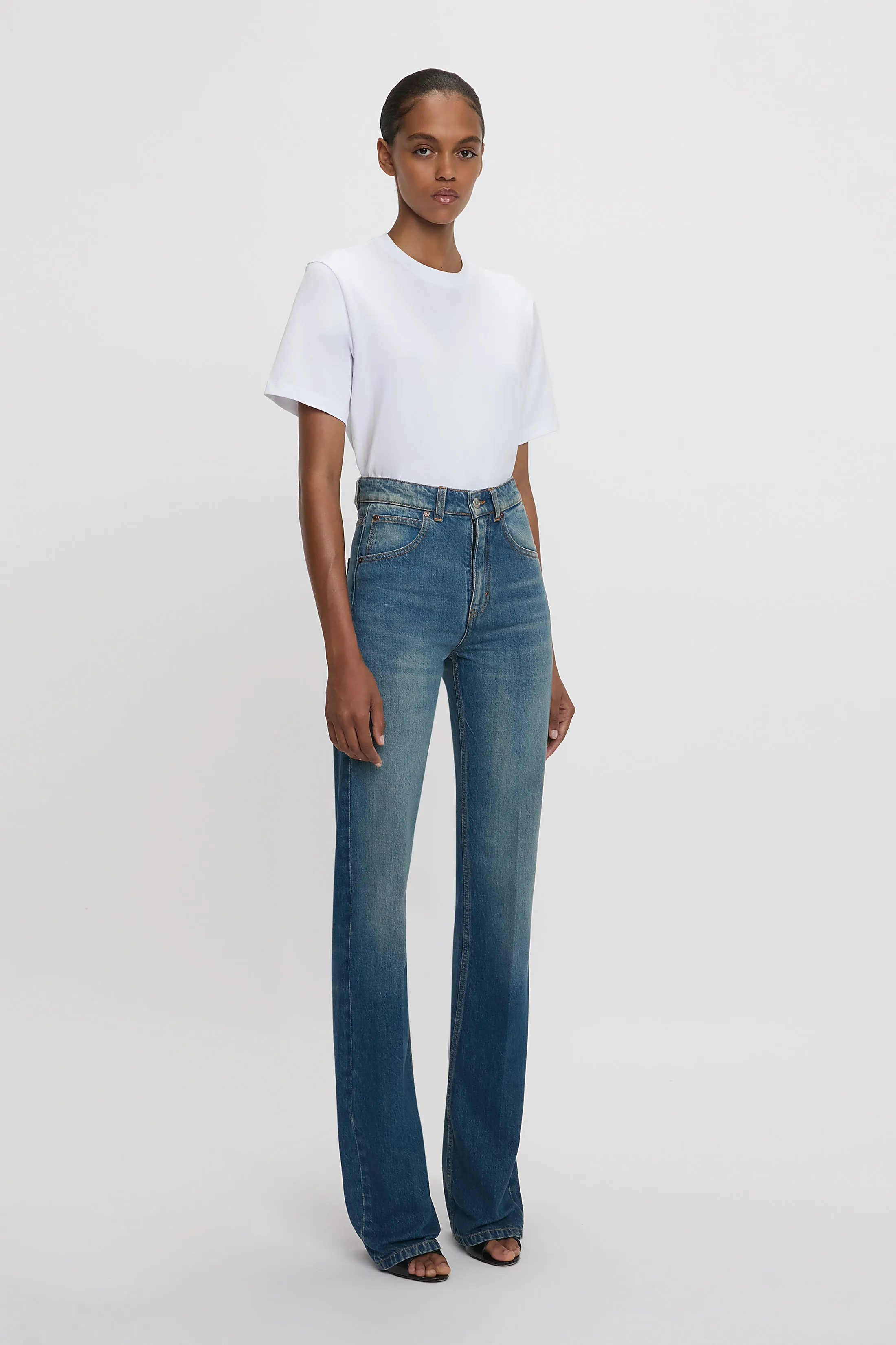 Julia High Waisted Extra Long Stretch Jean In Mid Blue sold by Victoria Beckham product image thumbnail 2