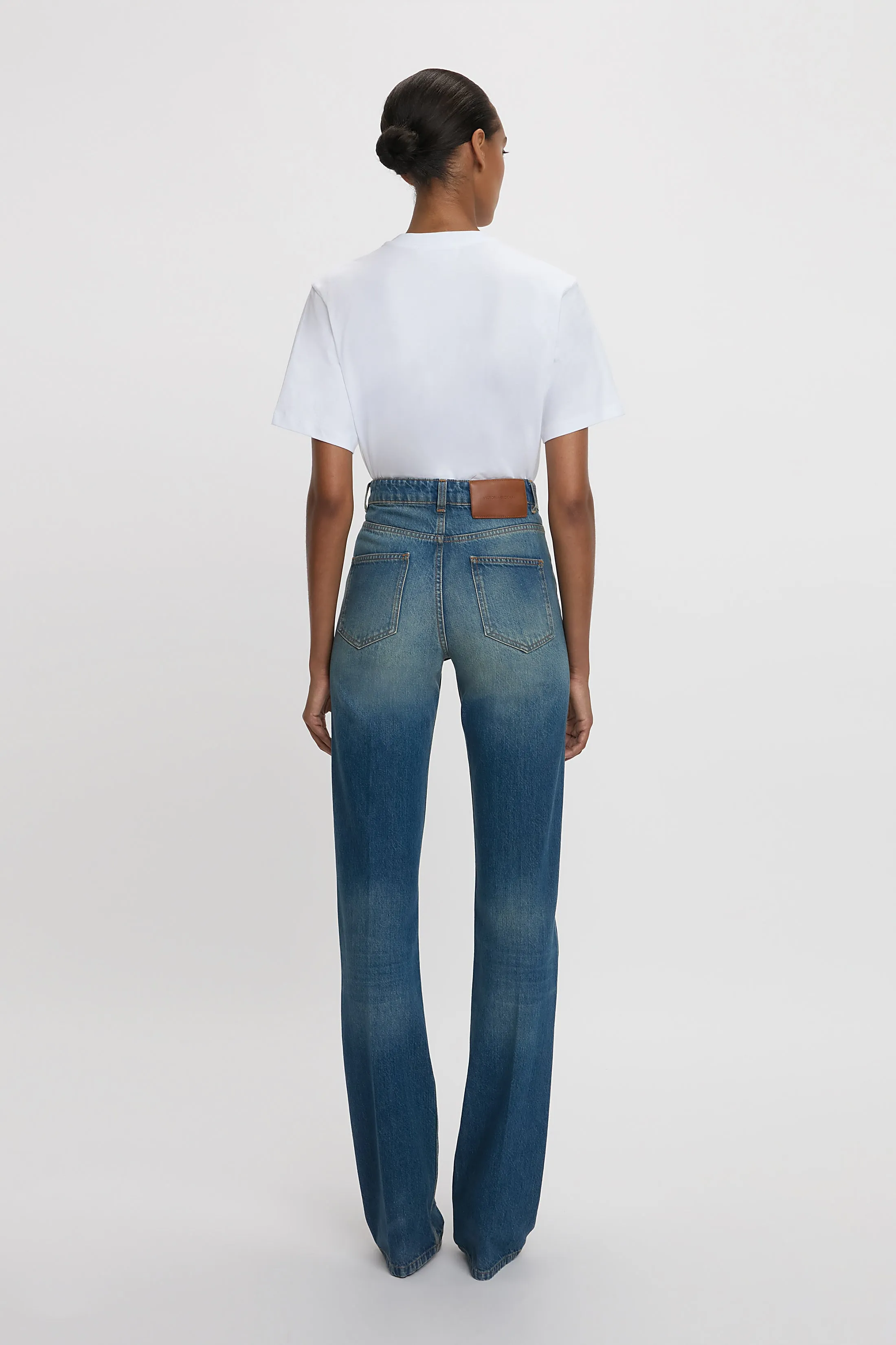 Julia High Waisted Extra Long Stretch Jean In Mid Blue sold by Victoria Beckham product image thumbnail 4