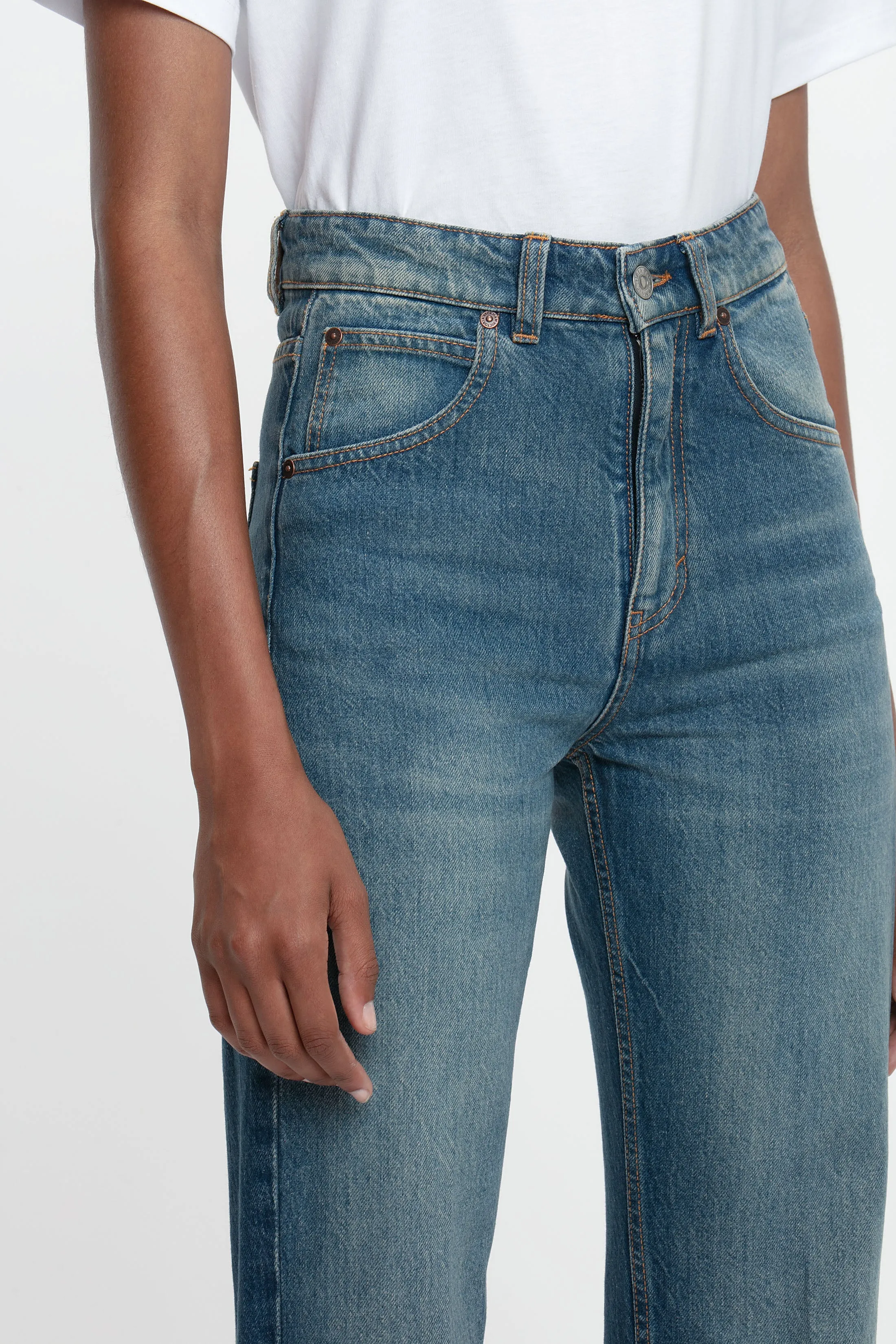 Julia High Waisted Extra Long Stretch Jean In Mid Blue sold by Victoria Beckham product image thumbnail 3