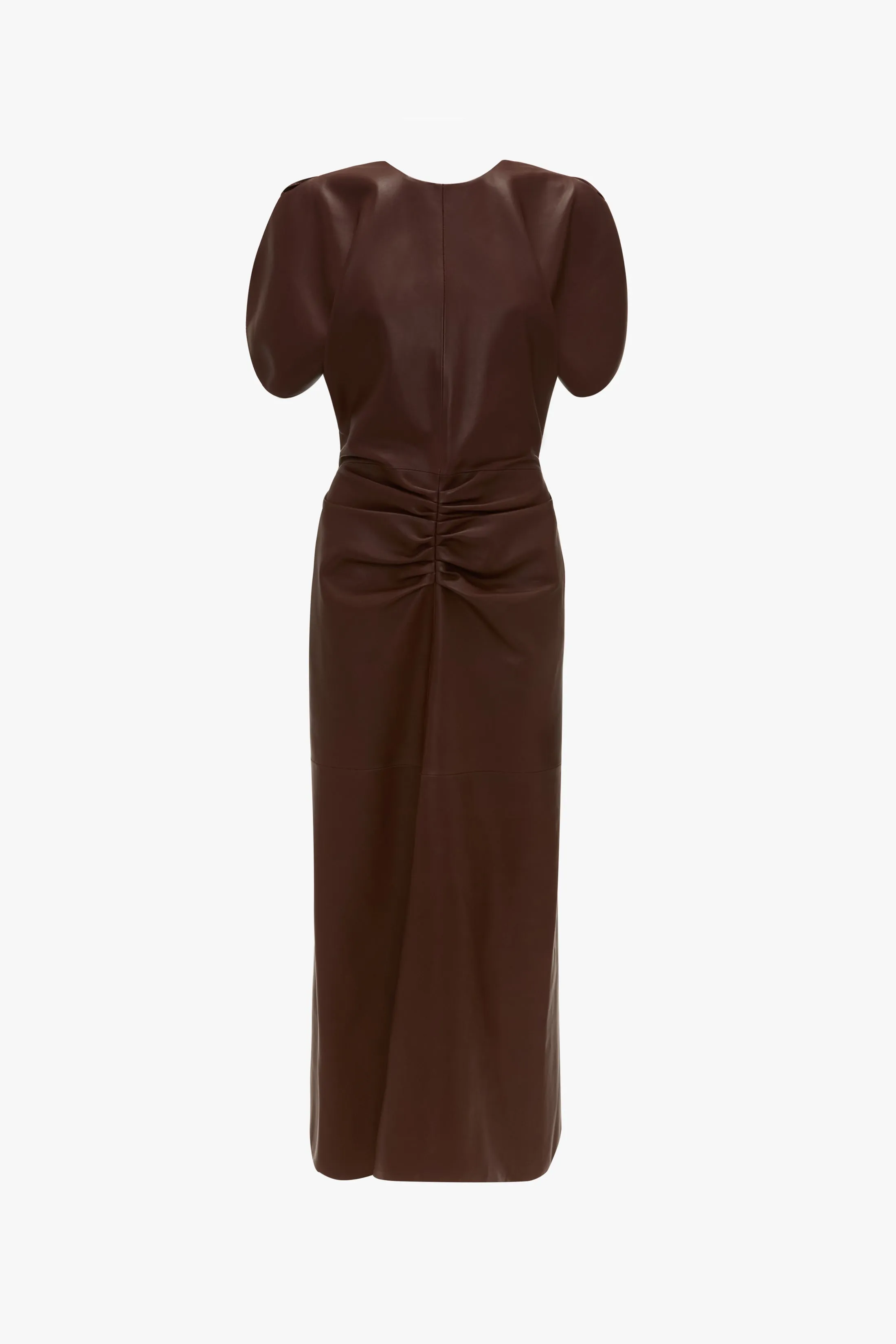 Leather Gathered Waist Midi Dress In Burgundy sold by Victoria Beckham product image thumbnail 5