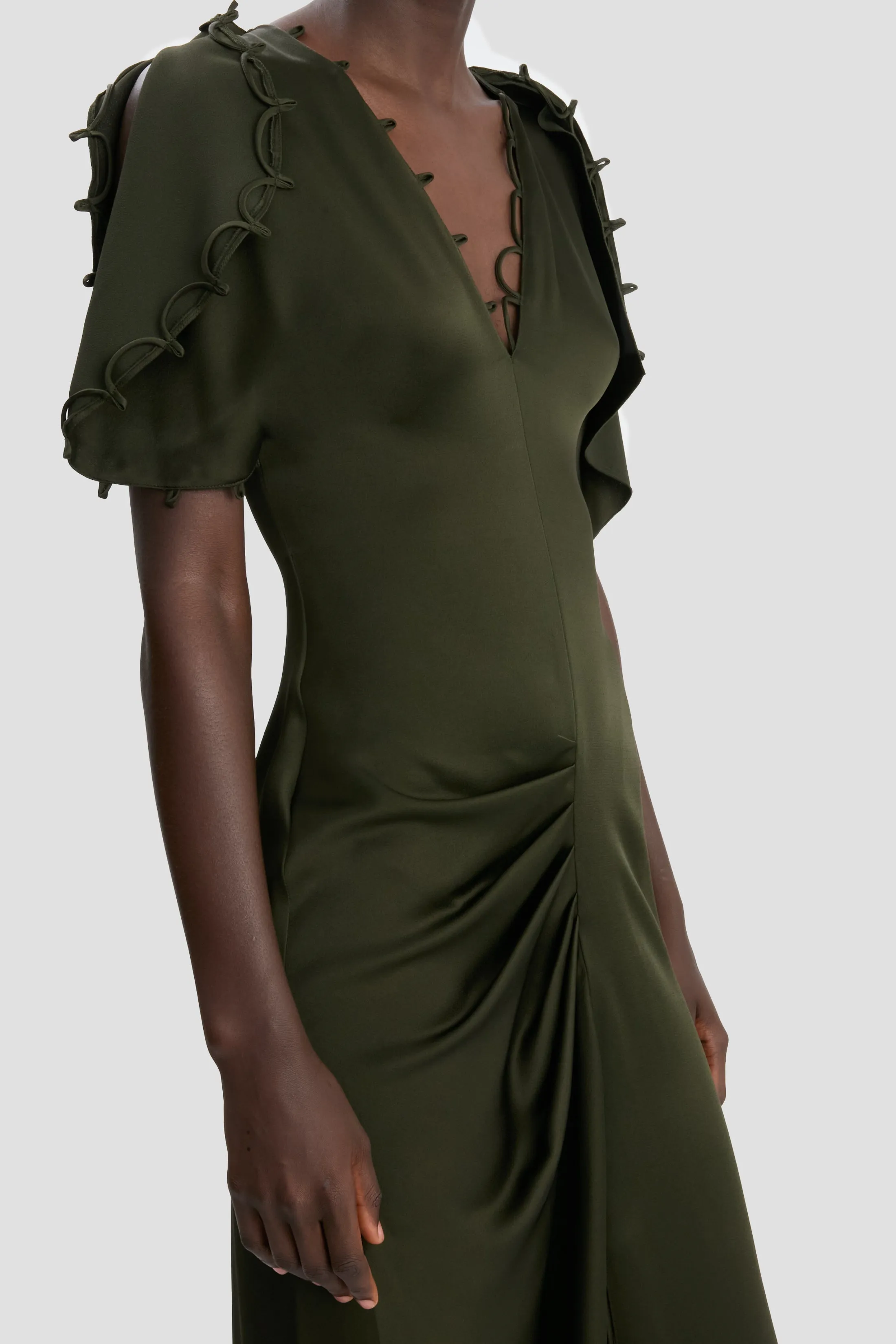 Draped Midi Dress In Dark Olive sold by Victoria Beckham product image thumbnail 3