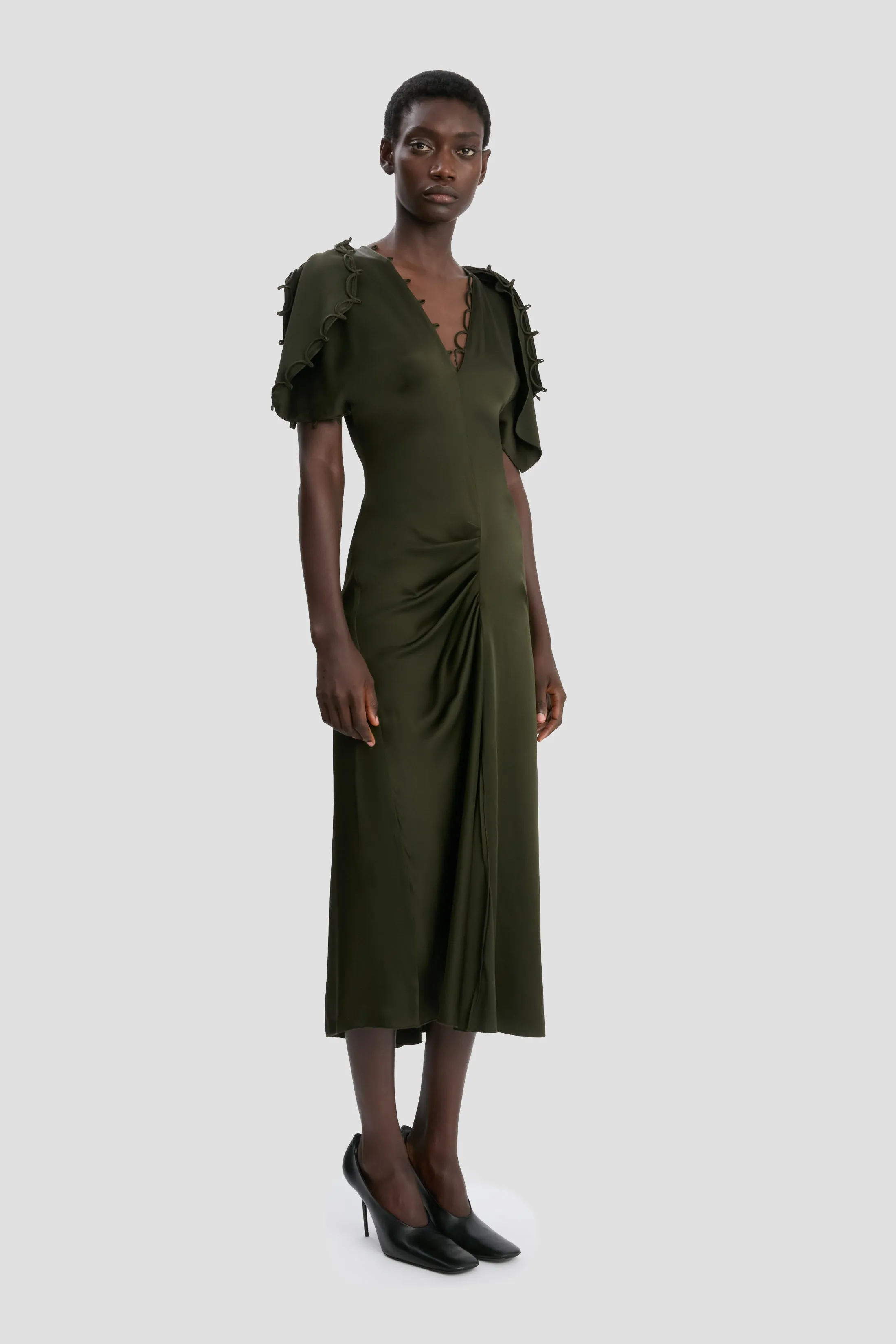 Draped Midi Dress In Dark Olive sold by Victoria Beckham product image thumbnail 2
