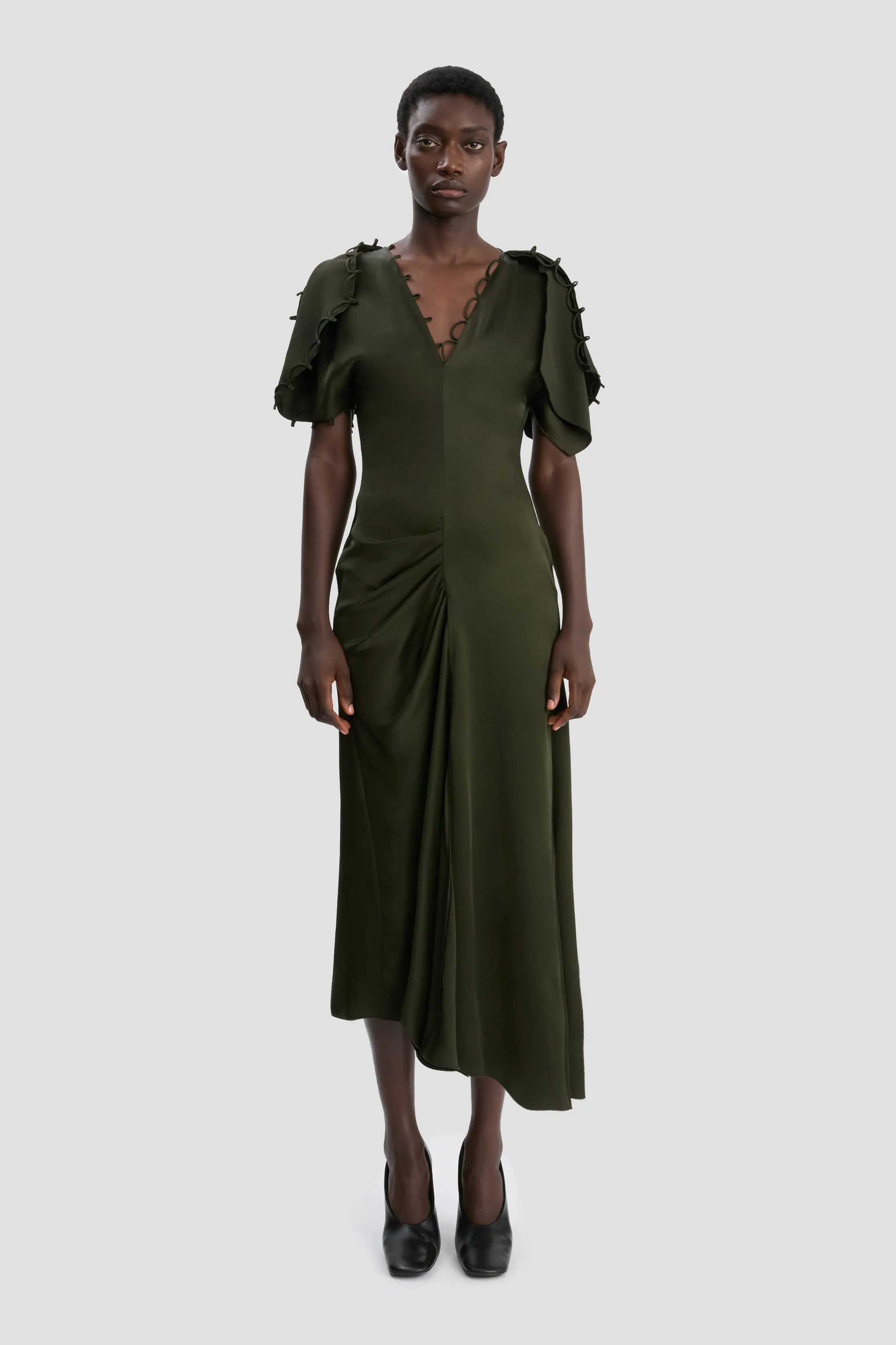 Draped Midi Dress In Dark Olive sold by Victoria Beckham